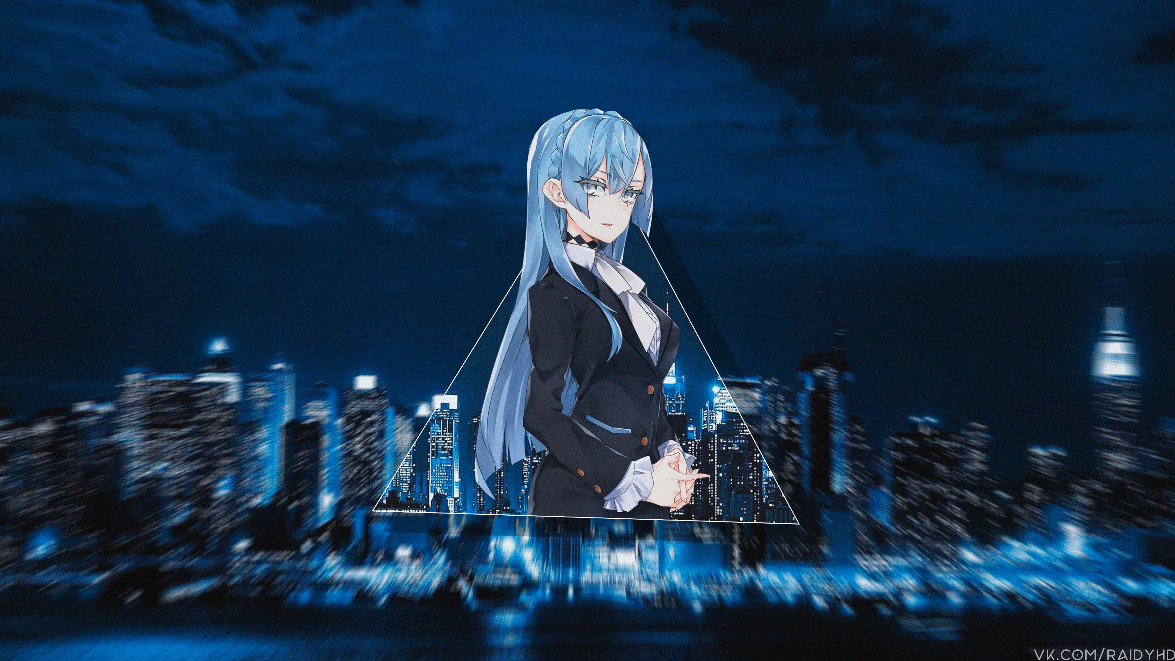 night, picture-in-picture, Kiznaiver, 4K, anime girls, Sonozaki Noriko, anime, HD Wallpaper