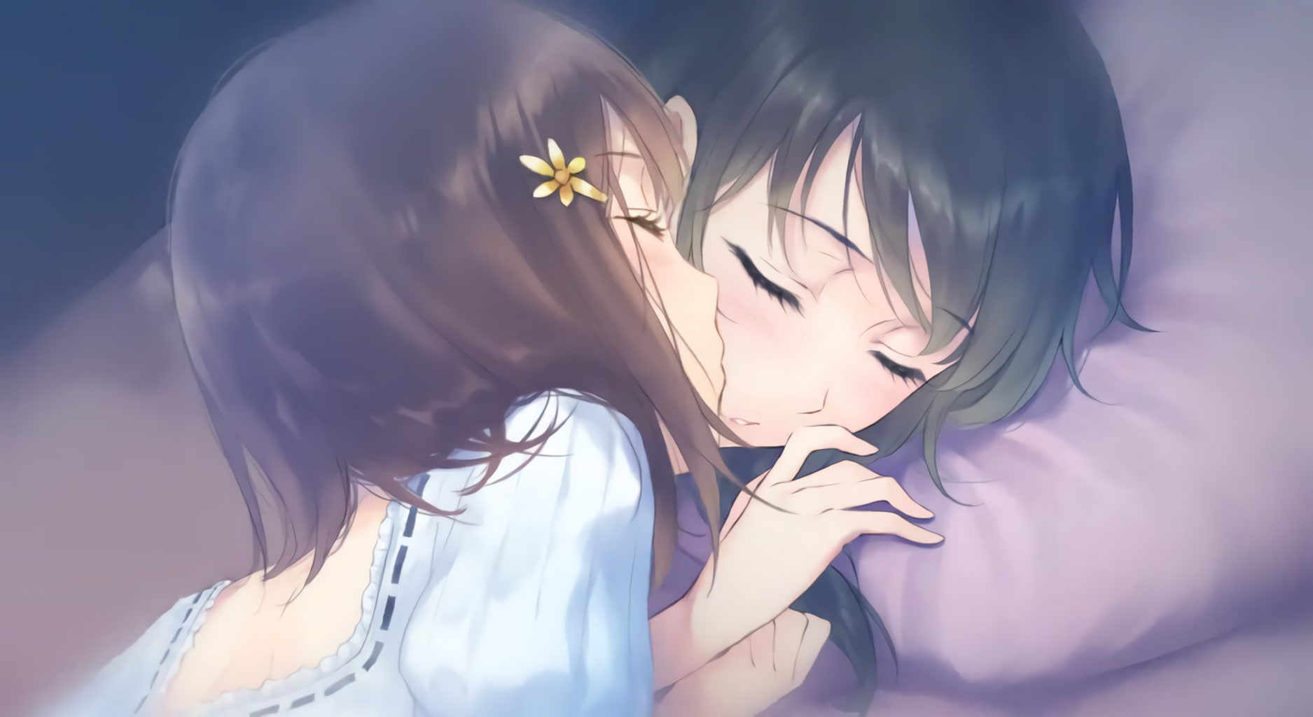 closed eyes, Innocent Grey, yuri, 720P, kissing, HD Wallpaper