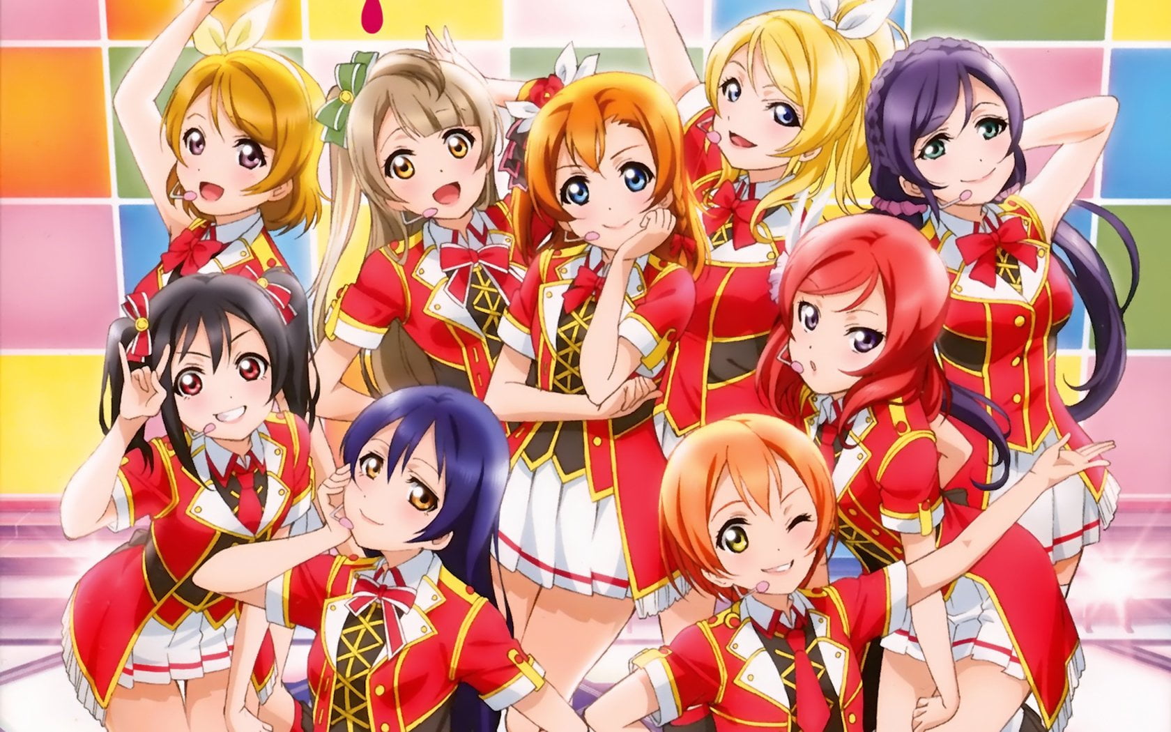 retail, outdoors, toy, no people, day, focus on foreground, Maki Nishikino, multi colored, variation, Umi Sonoda, Eri Ayase, Kotori Minami, girls, Rin Hoshizora, HD Wallpaper