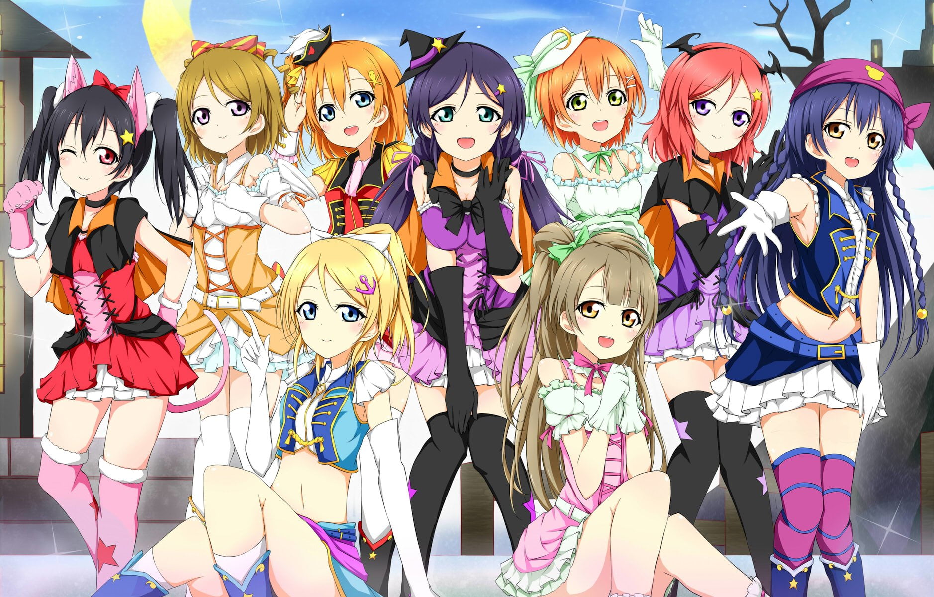 Hanayo Koizumi, group, close-up, Eri Ayase, representation, Honoka Kousaka, male likeness, smiling, human representation, Umi Sonoda, Kotori Minami, art and craft, HD Wallpaper