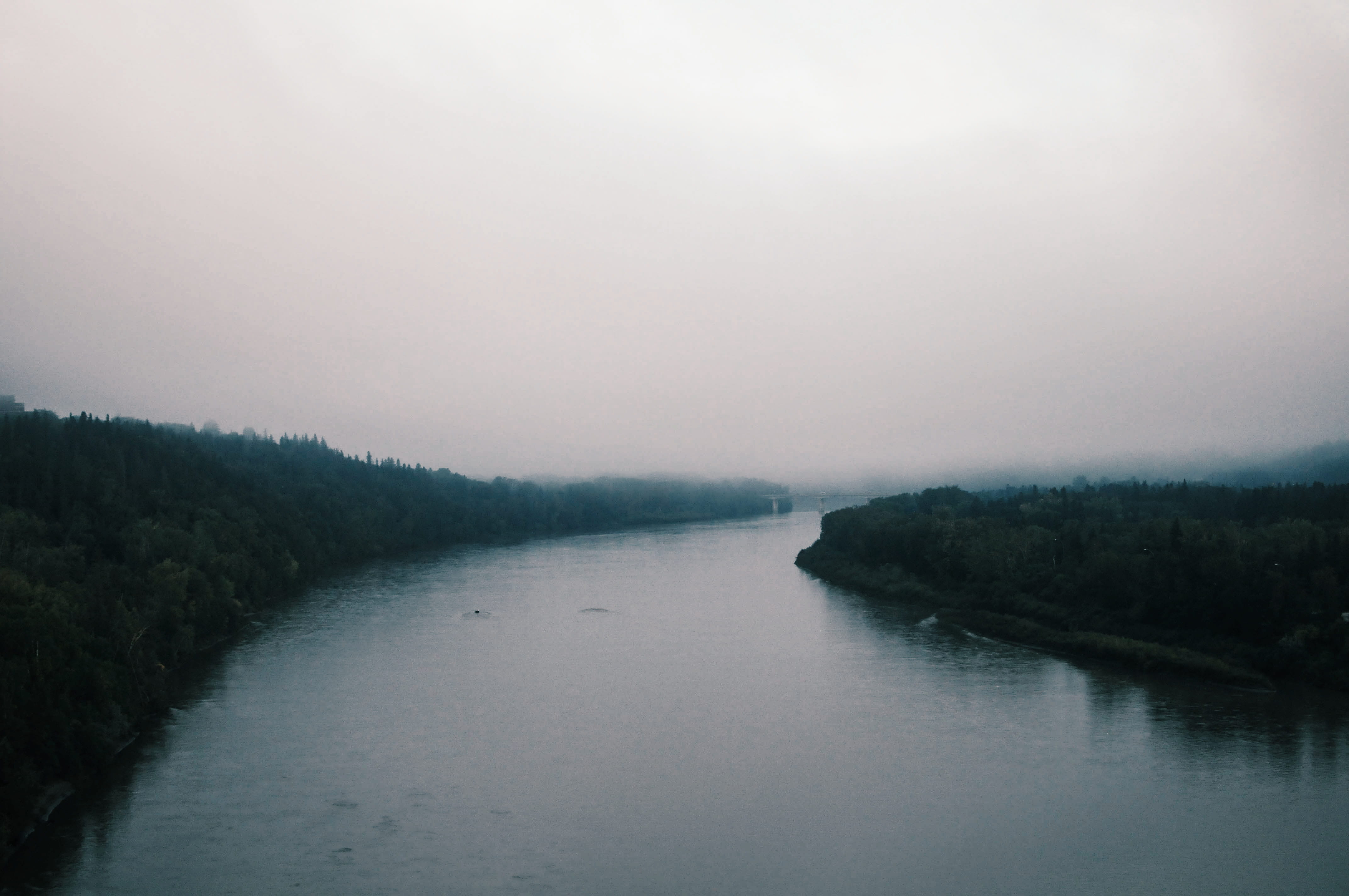 fog, outdoors, north sask, water, 4K, yeg, nature, reflection, no people, tree, day, non-urban scene, tranquility, canada, sky, river, land, edmonton, HD Wallpaper