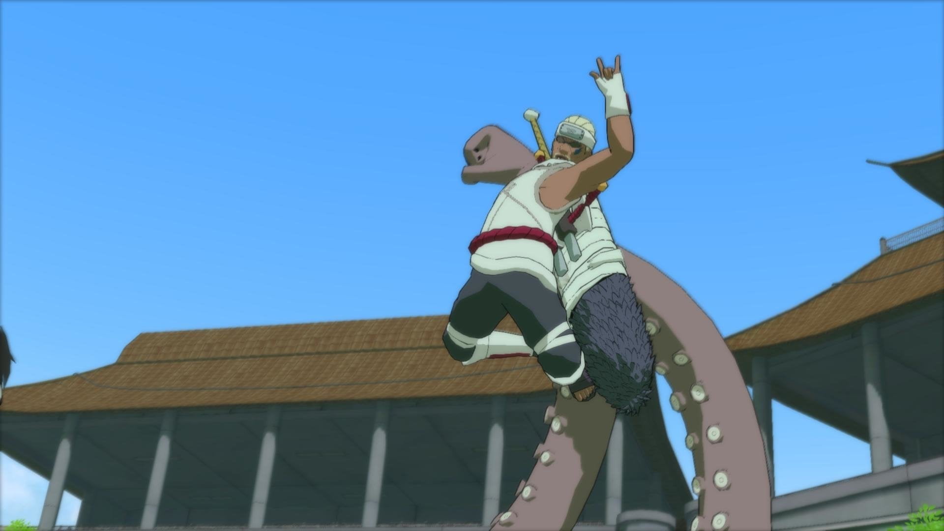low angle view, Video Game, real people, Naruto, lifestyles, arms raised, sunlight, women, clear sky, blue, nature, architecture, 1080P, Killer Bee (Naruto), HD Wallpaper