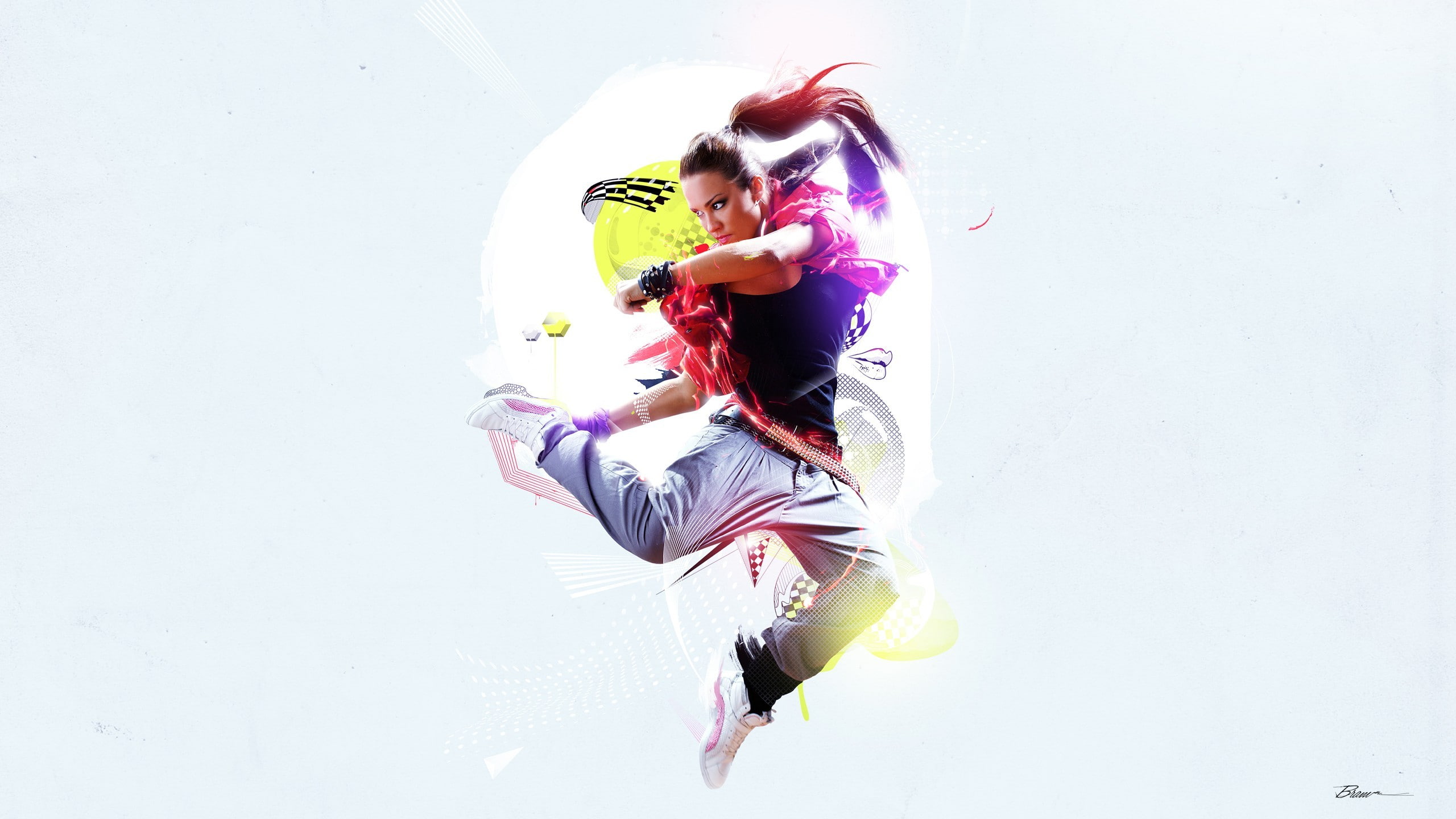 2K, brunette, women, breakdance, dancer, dancing, sneakers, ponytail, HD Wallpaper