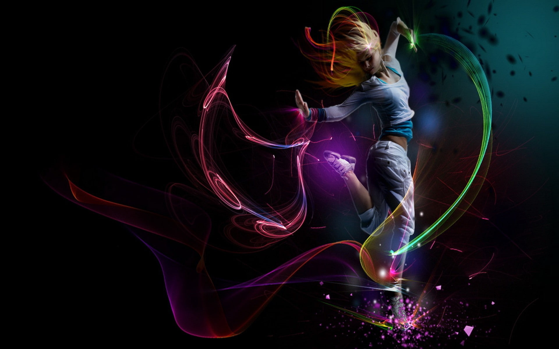 digital art, women, 1080P, simple background, shapes, dancer, HD Wallpaper
