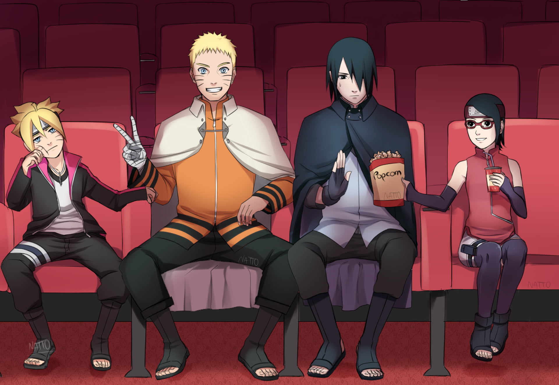 seat, casual clothing, human representation, Boruto Uzumaki, young women, people, Sasuke Uchiha, Anime, Boruto, digital, women, young men, young adult, HD Wallpaper