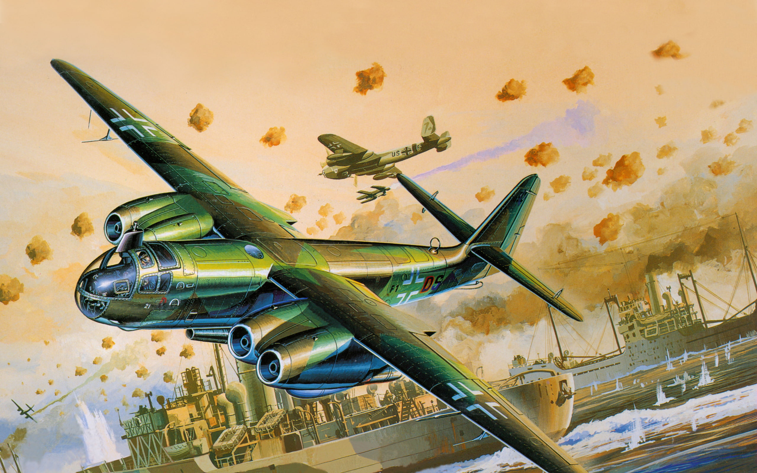 guns, cannon, warship, history, german, spray, smoke, art, ships, shoot, airplane, artistic, explosion, mech, battle, flight, weapons, war, germany, vehicles, HD Wallpaper