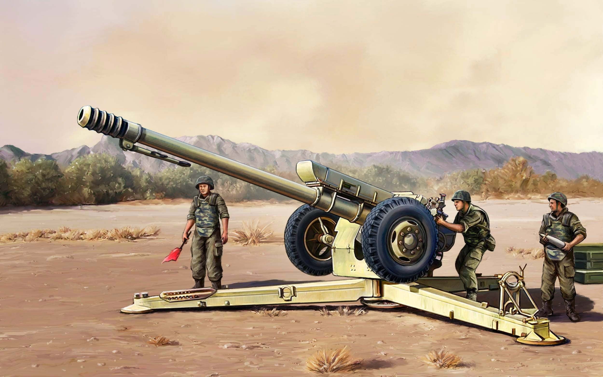 artillery crew, soldiers, military, weapon, sky, howitzer, exercises, men, day, lifestyles, occupation, D-30, armored tank, 1080P, Russia, conflict, cloud - sky, HD Wallpaper