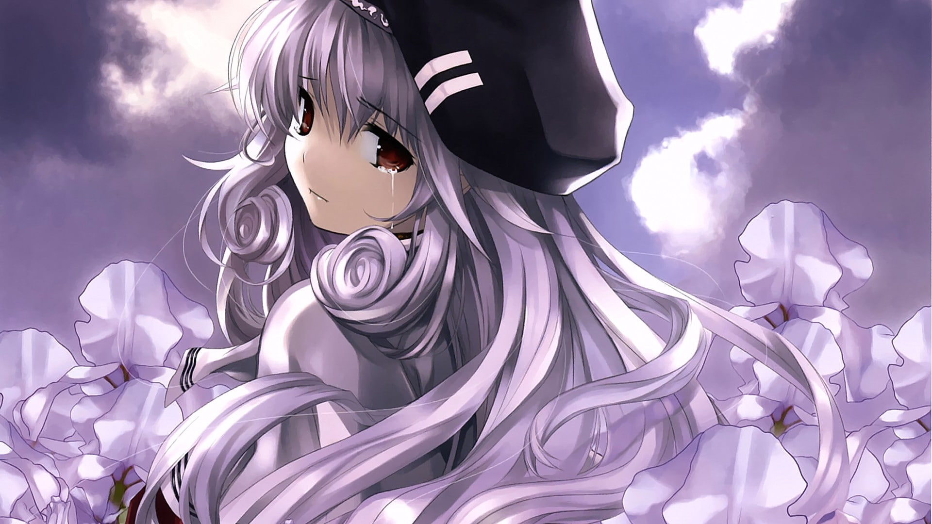1080P, long hair, hat, anime, anime girls, crying, looking at viewer, sadness, HD Wallpaper
