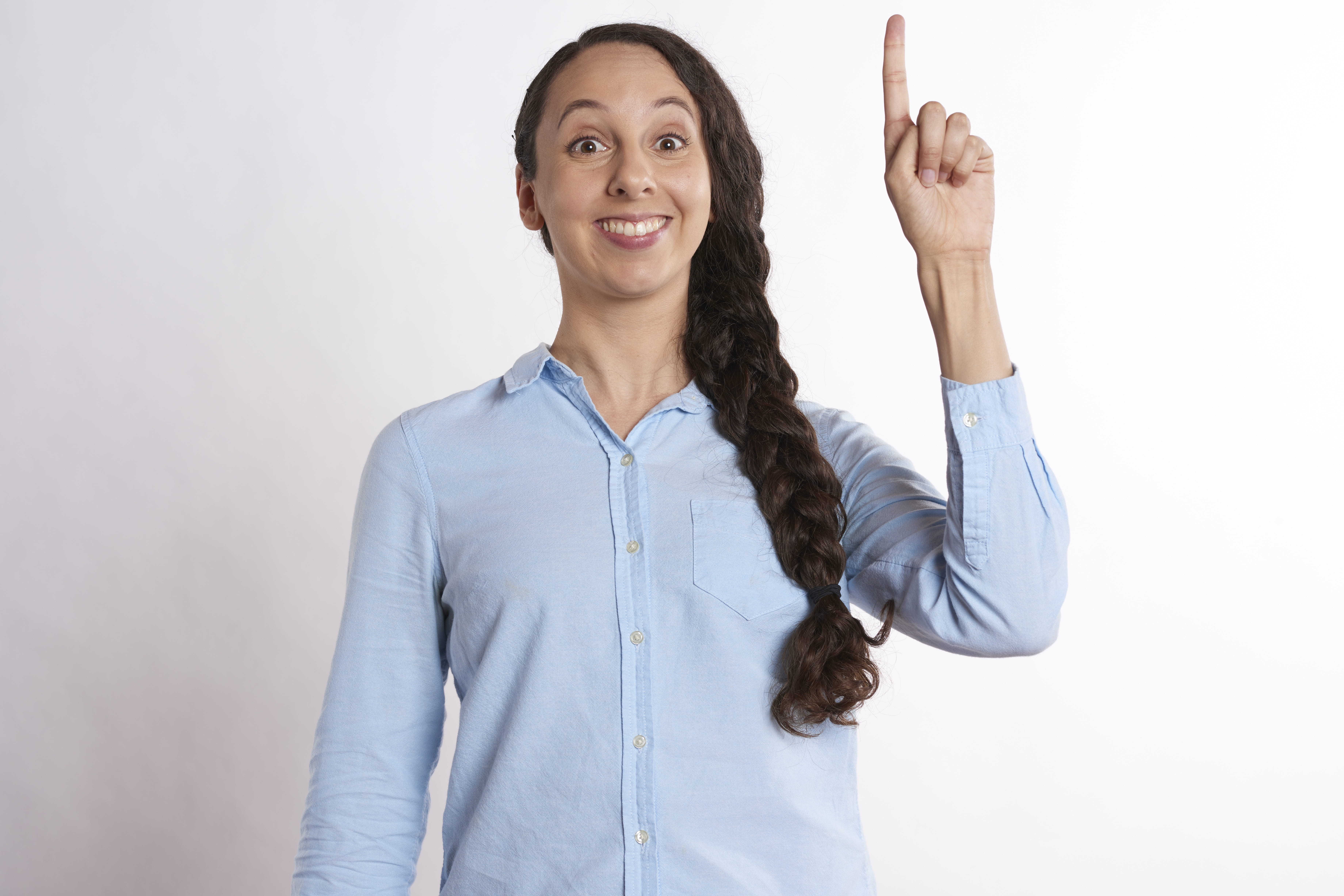button, hand, adult, young adult, women, education, smiling, college, shirt, woman, bright, point, portrait, knowledge, creative, wearing, sleeve, one person, HD Wallpaper