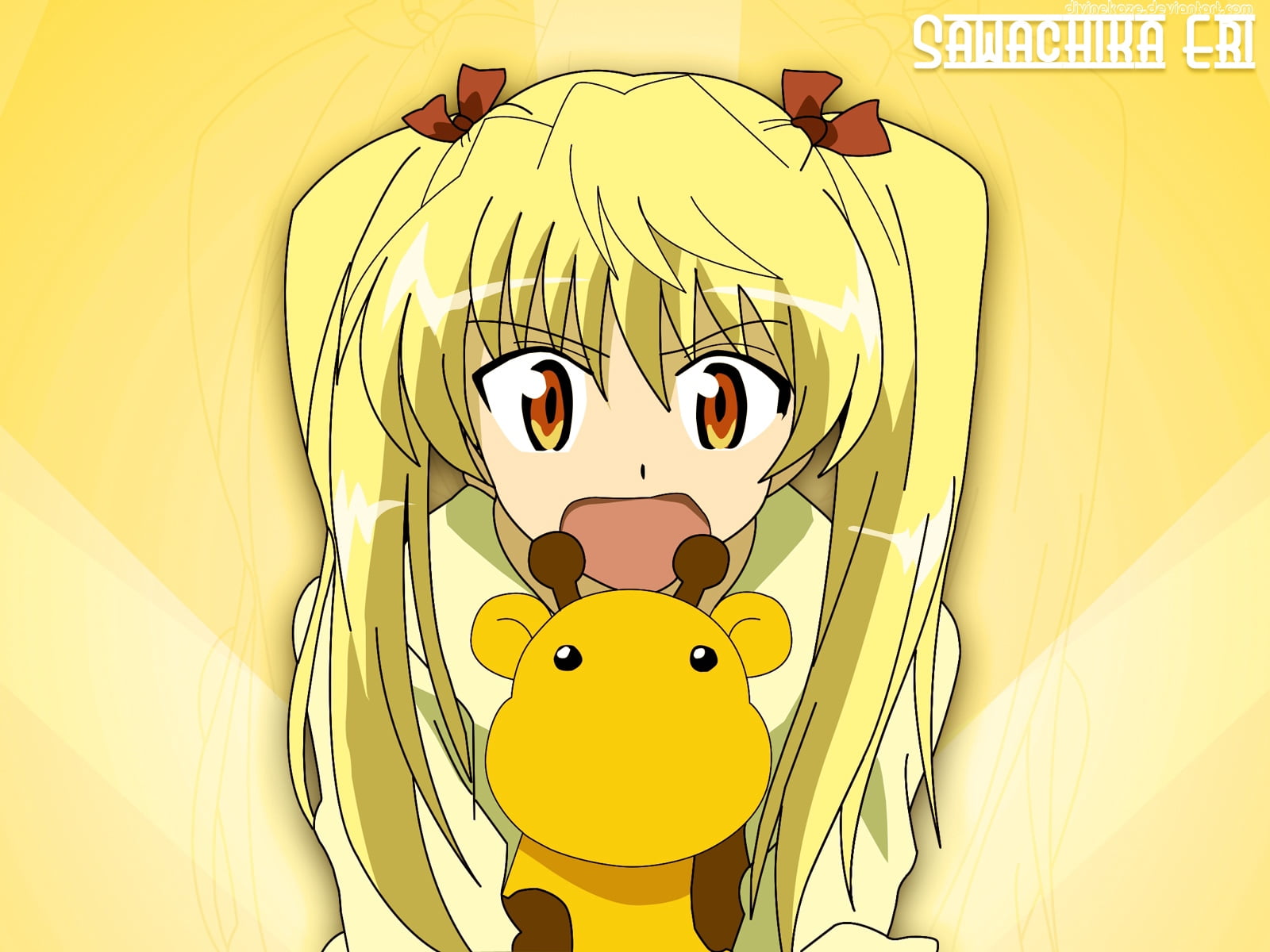 sawachika, smiling, girl, positive emotion, mammal, feline, 720P, eri, blonde, anime, cartoon, lifestyles, sawachika eri, auto post production filter, HD Wallpaper