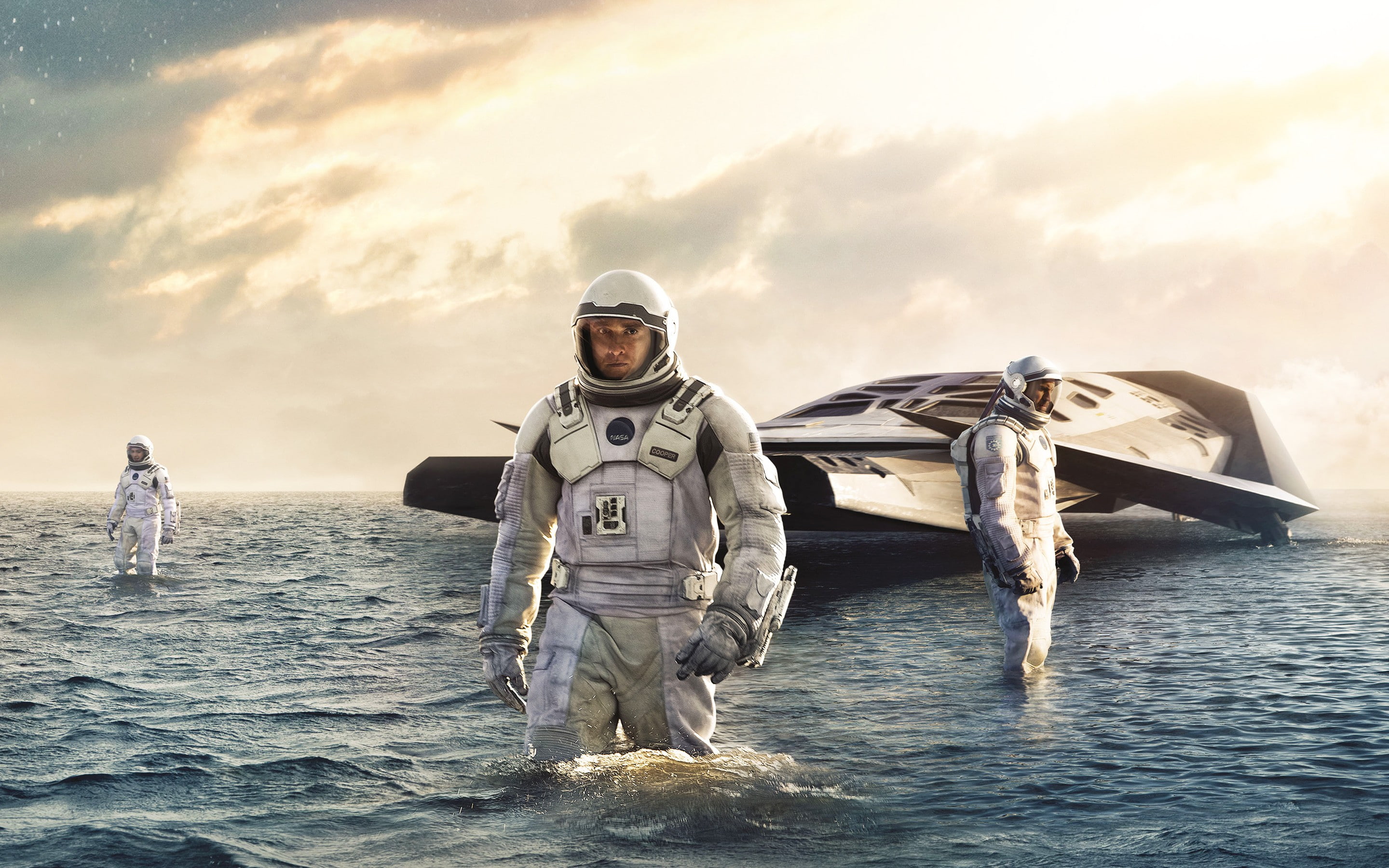 spacesuit, Interstellar (movie), movies, water, Matthew McConaughey, futuristic, 2K, science fiction, HD Wallpaper