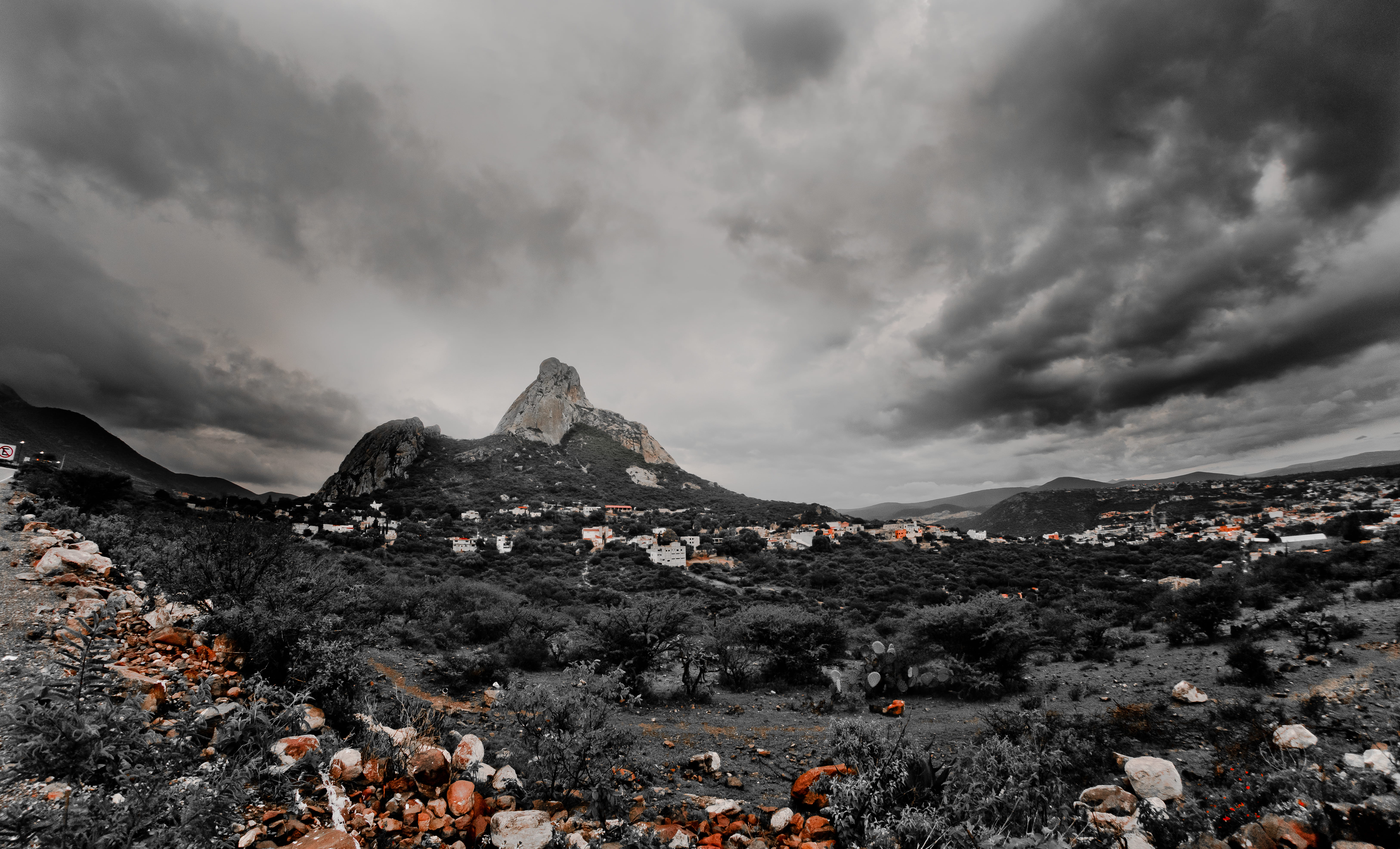 sky, peña de bernal, cold temperature, landscape, nature, outdoors, no people, mexico, cloud - sky, day, scenics - nature, ominous, winter, queretaro, rain, HD Wallpaper