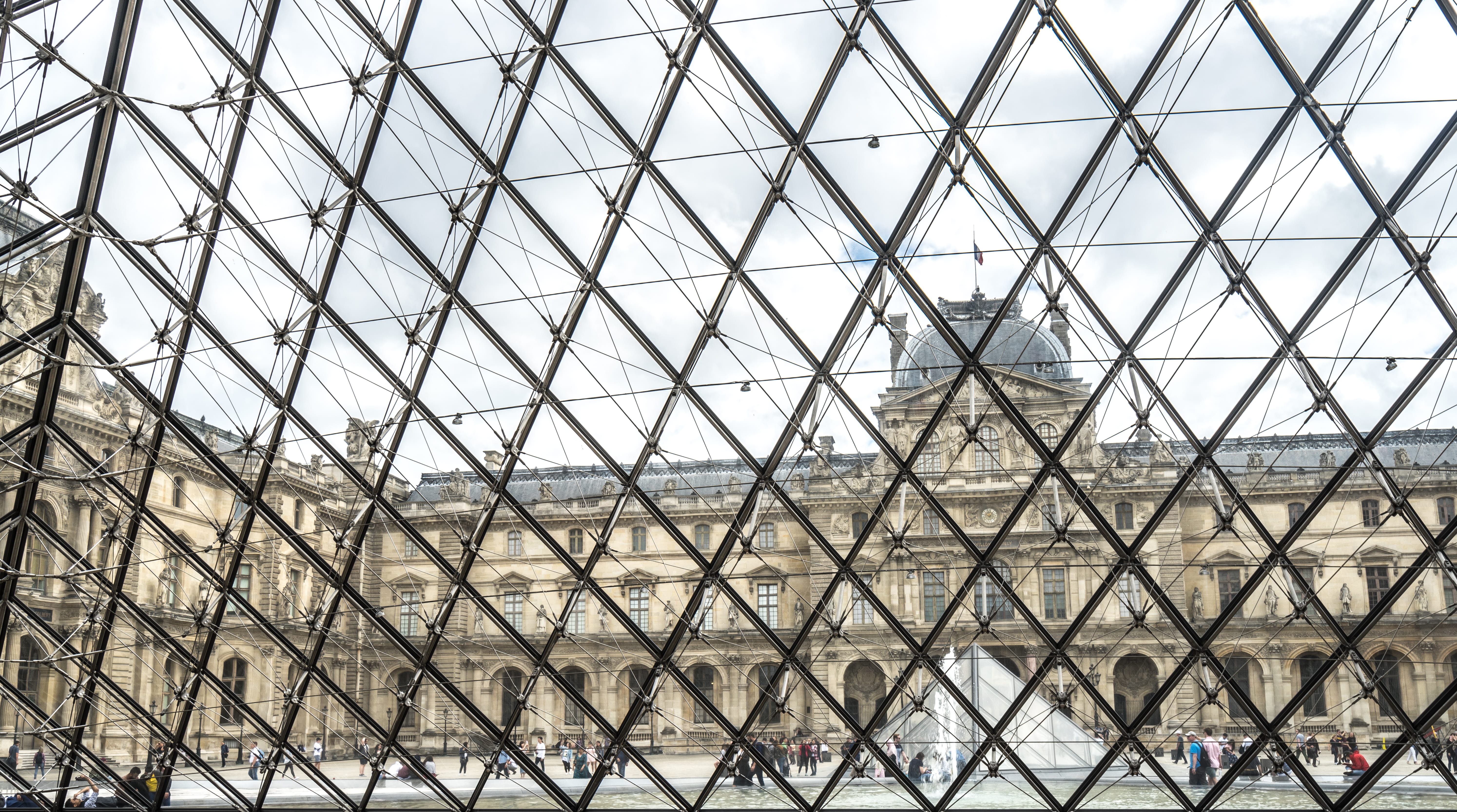 5K, alloy, sky, 4k, design, people, built structure, city, day, mona lisa, window, no people, paintings, building, paris, photo, old, steel, shape, modern, HD Wallpaper