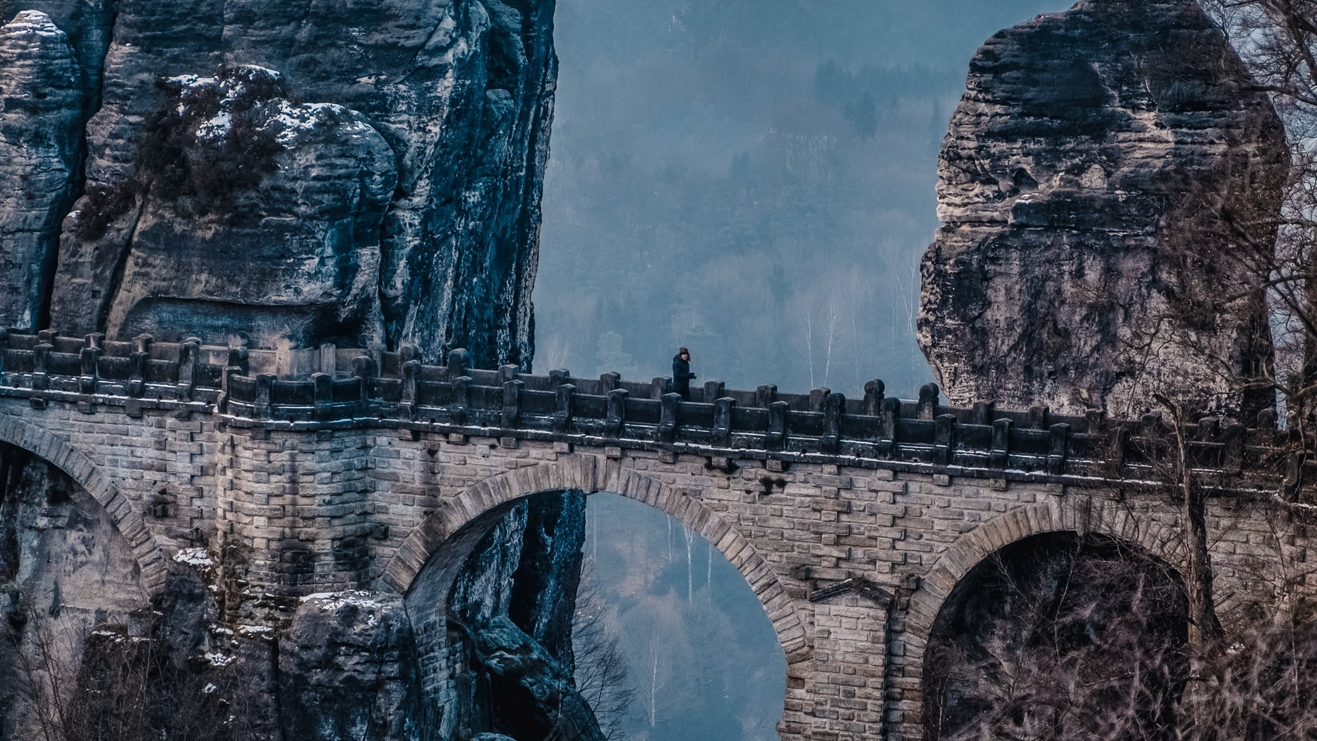 day, built structure, mountains, rock formation, arch, Bastei, architecture, building exterior, bridge - man made structure, travel destinations, bridge, HD Wallpaper