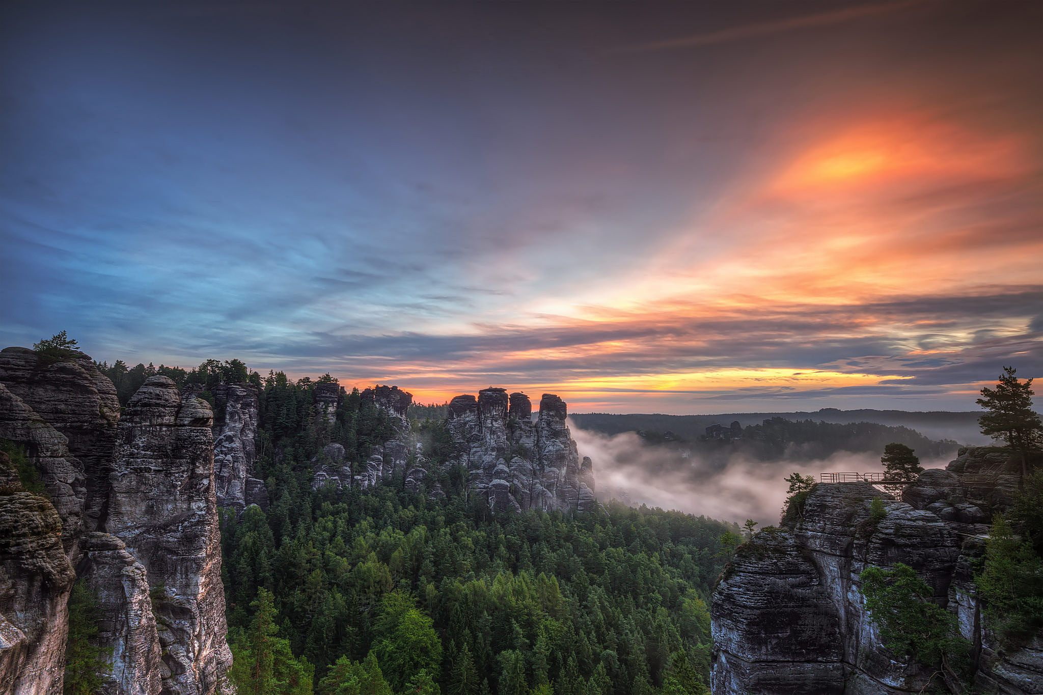 Sandstone mountains, Saxon Switzerland, Bastei, Germany, sunset, 1080P, HD Wallpaper
