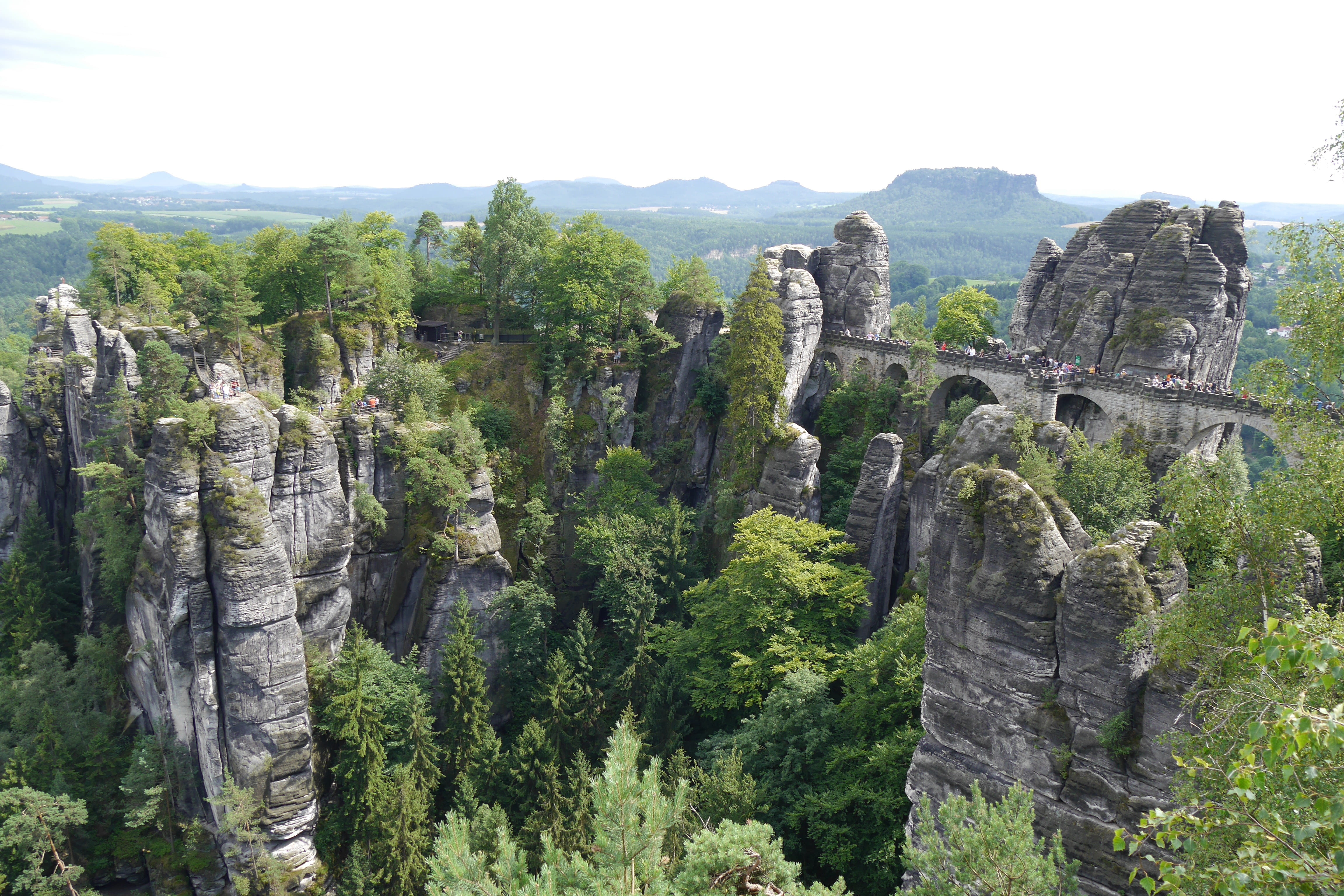 stone, outdoors, tourism, travel, green color, tranquil scene, saxon switzerland, tree, ruined, the past, day, formation, rock, green, outdoor, hiking, HD Wallpaper