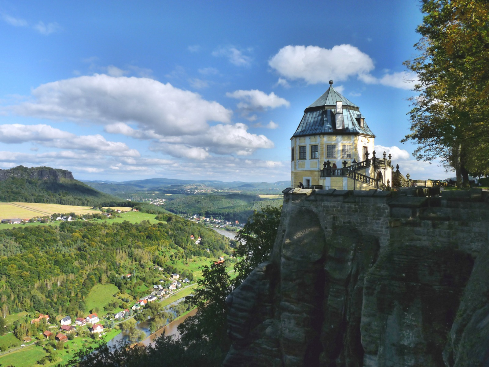 cloud - sky, outdoors, shipping, saxon switzerland, sky, the past, religion, 720P, elbe, place of worship, built structure, tree, building exterior, nature, HD Wallpaper