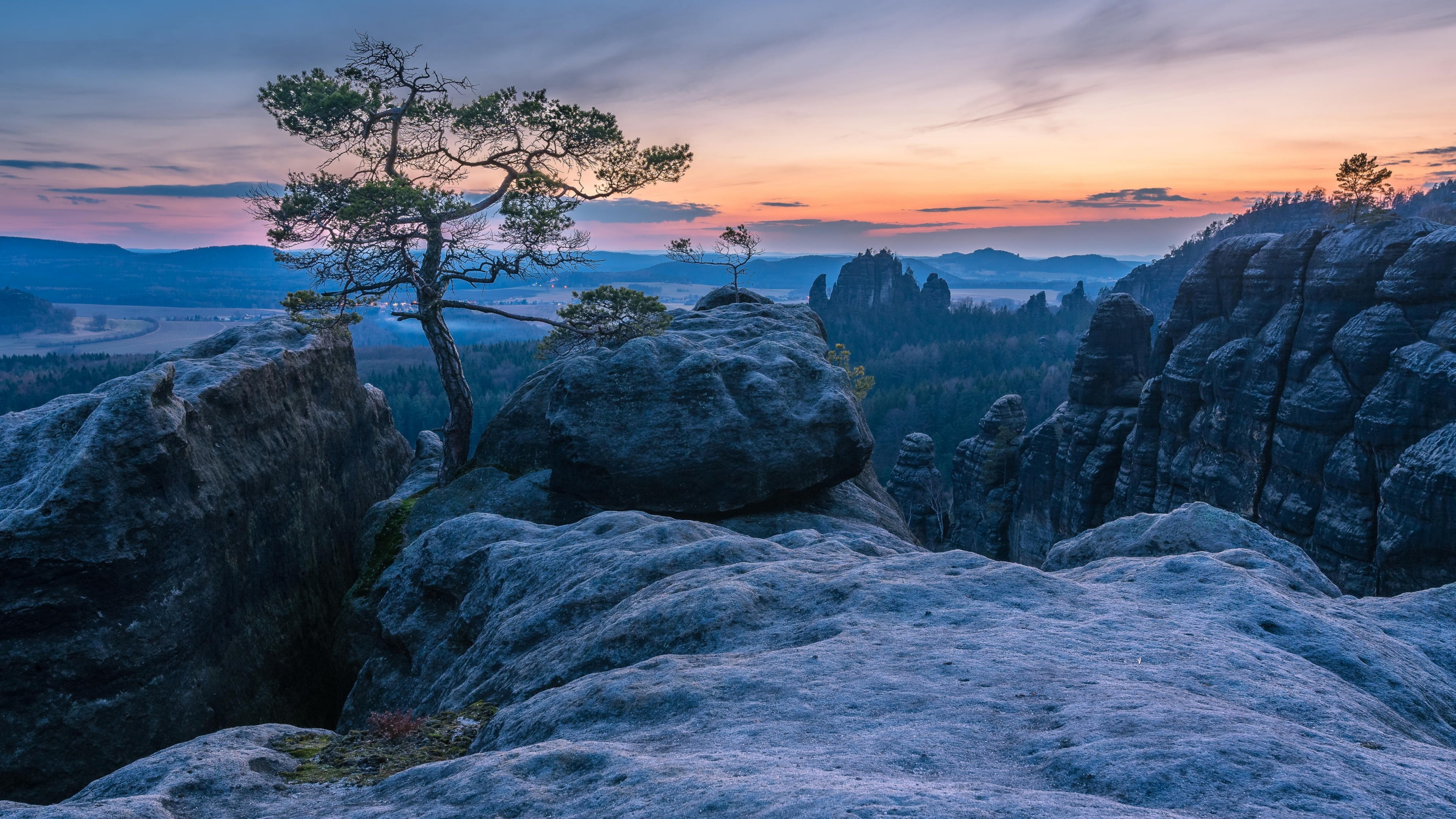 lone tree, plant, rock formation, rock - object, beauty in nature, sunset, solid, lonely tree, germany, no people, cloud, environment, non-urban scene, HD Wallpaper