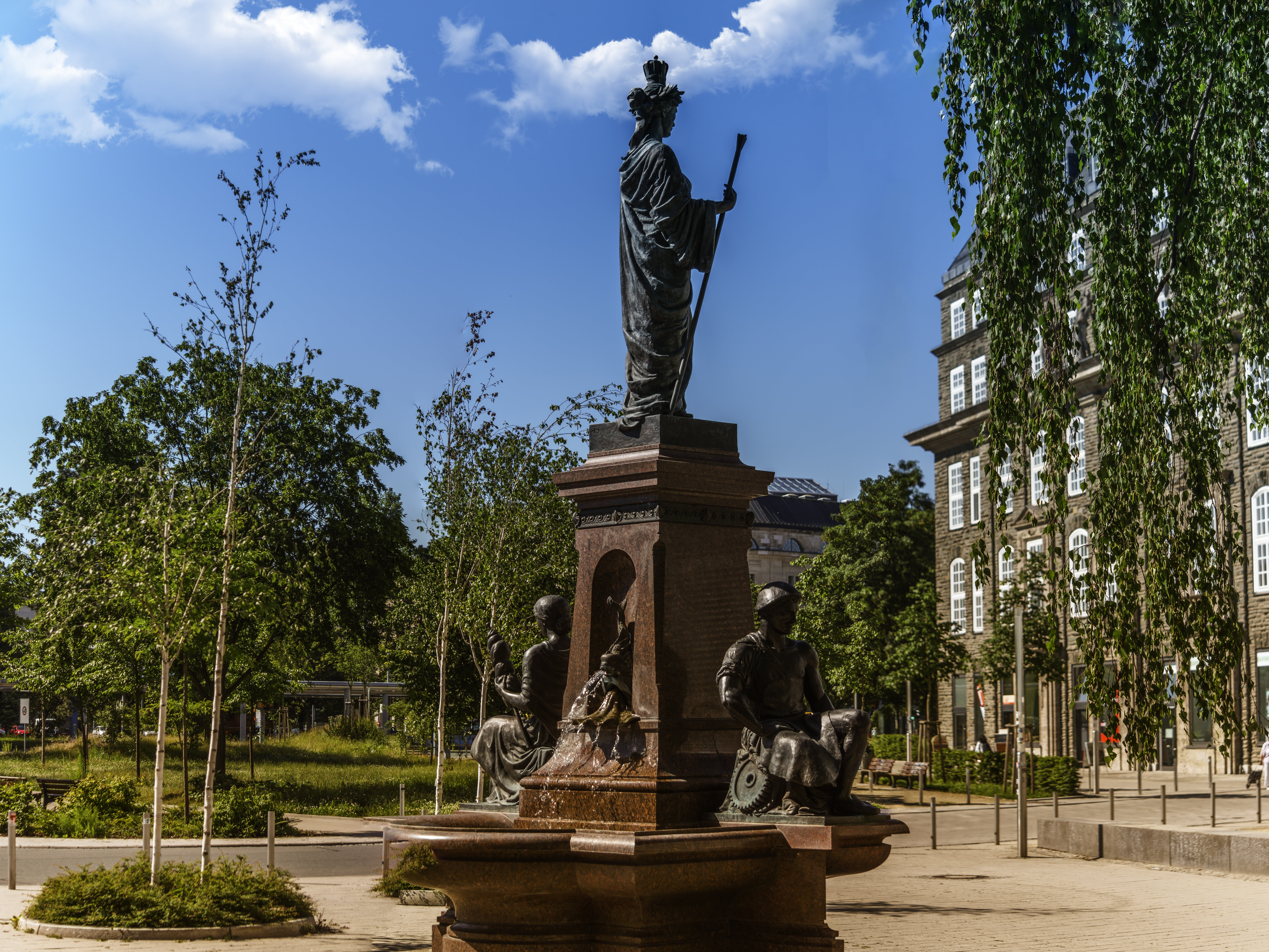 chemnitz, fountain, no people, day, travel destinations, art and craft, sculpture, plant, history, nature, architecture, the past, sky, cloud - sky, building exterior, HD Wallpaper