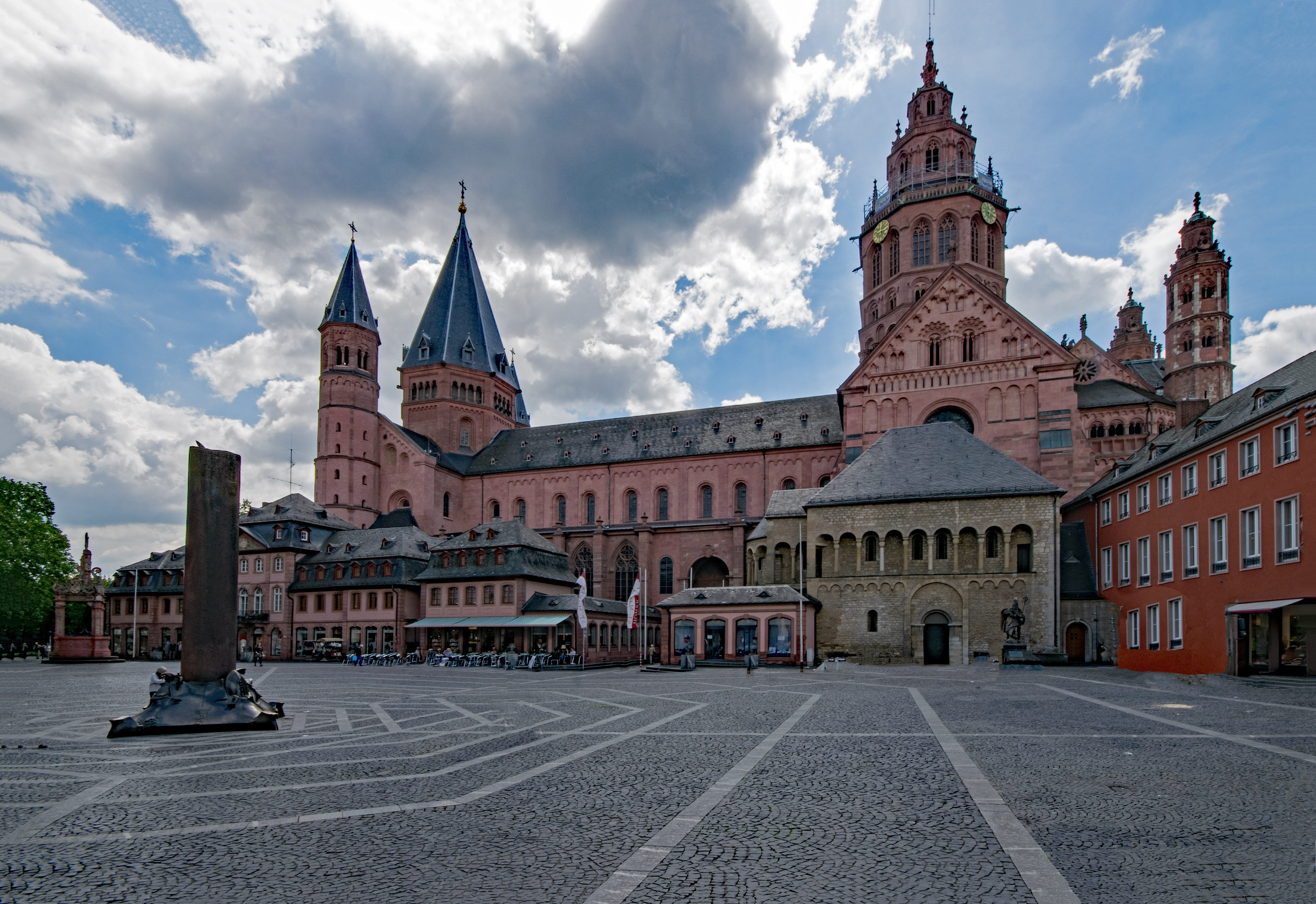 dom, Germany, st martin, built structure, old town, history, architecture, building exterior, Mainz Cathedral, pink, travel destinations, transportation, HD Wallpaper