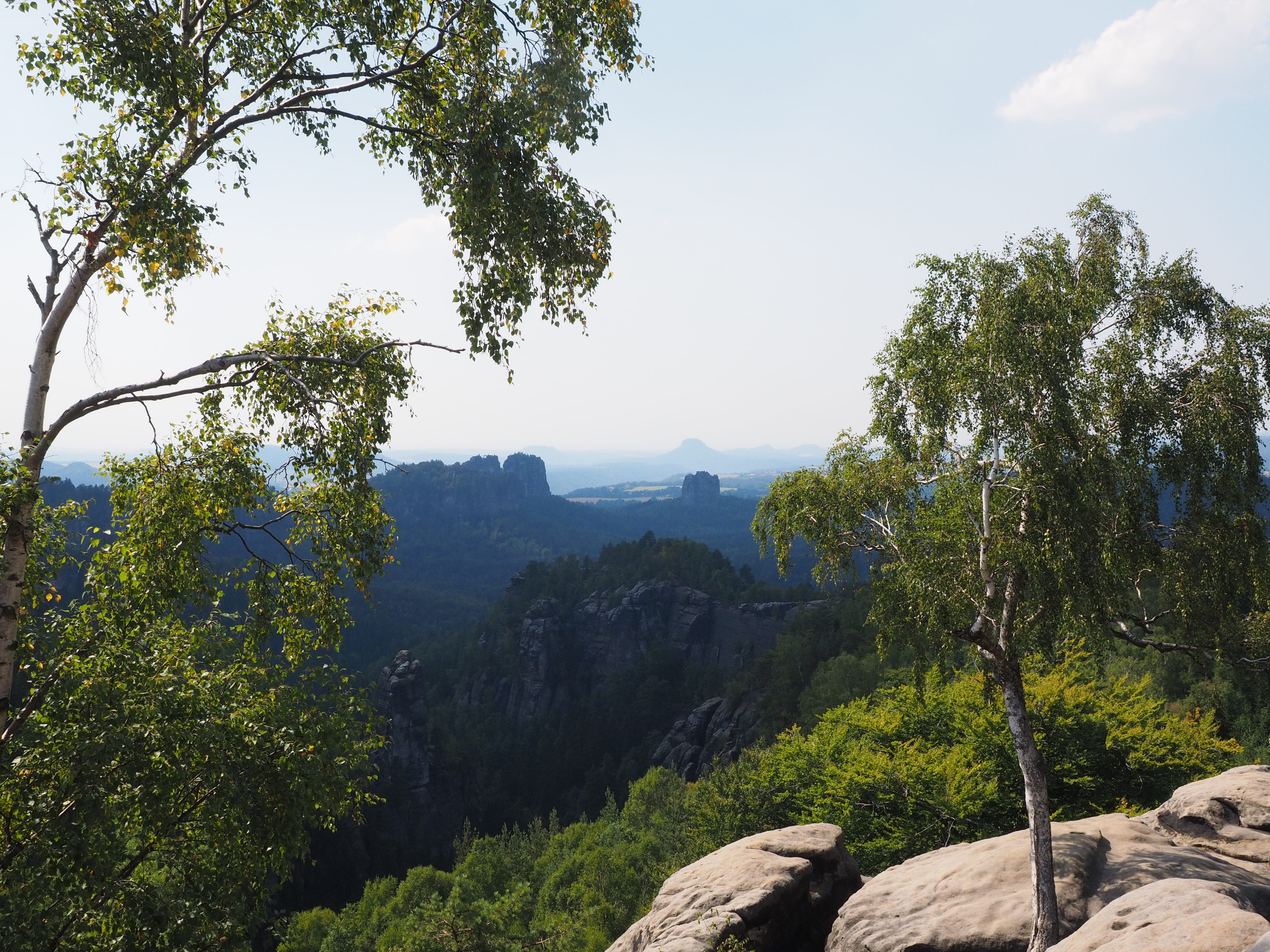 tranquil scene, hiking, view, day, rohnspitze, vision, plant, sky, rock - object, stone formation, domkessel, falkenstein, landscape, hell wall, sandstone mountain, HD Wallpaper