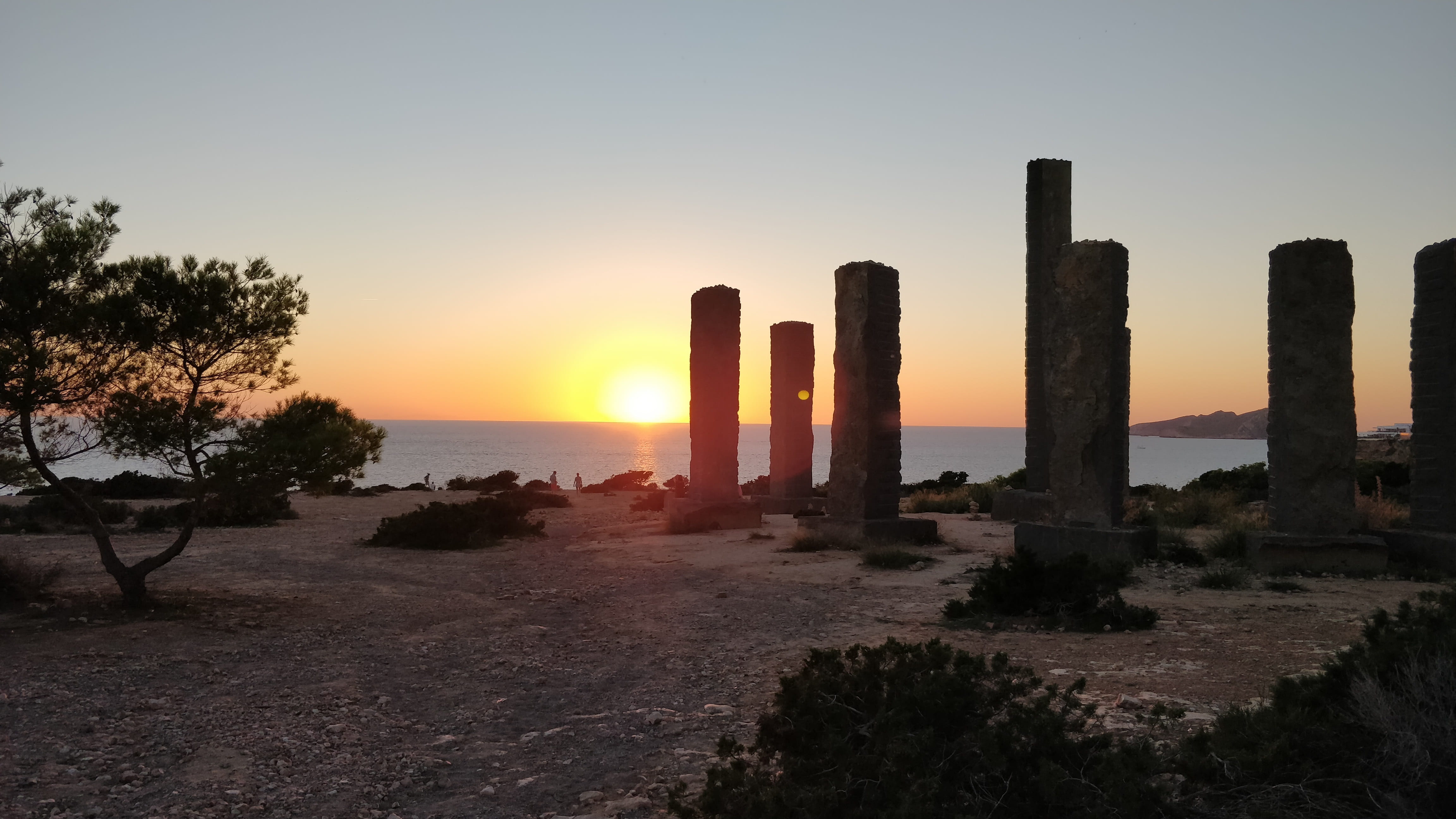tranquil scene, nature, 4K, sea, ibiza, sky, orange color, architecture, sundial, sun, plant, built structure, scenics - nature, ancient, the past, history, HD Wallpaper
