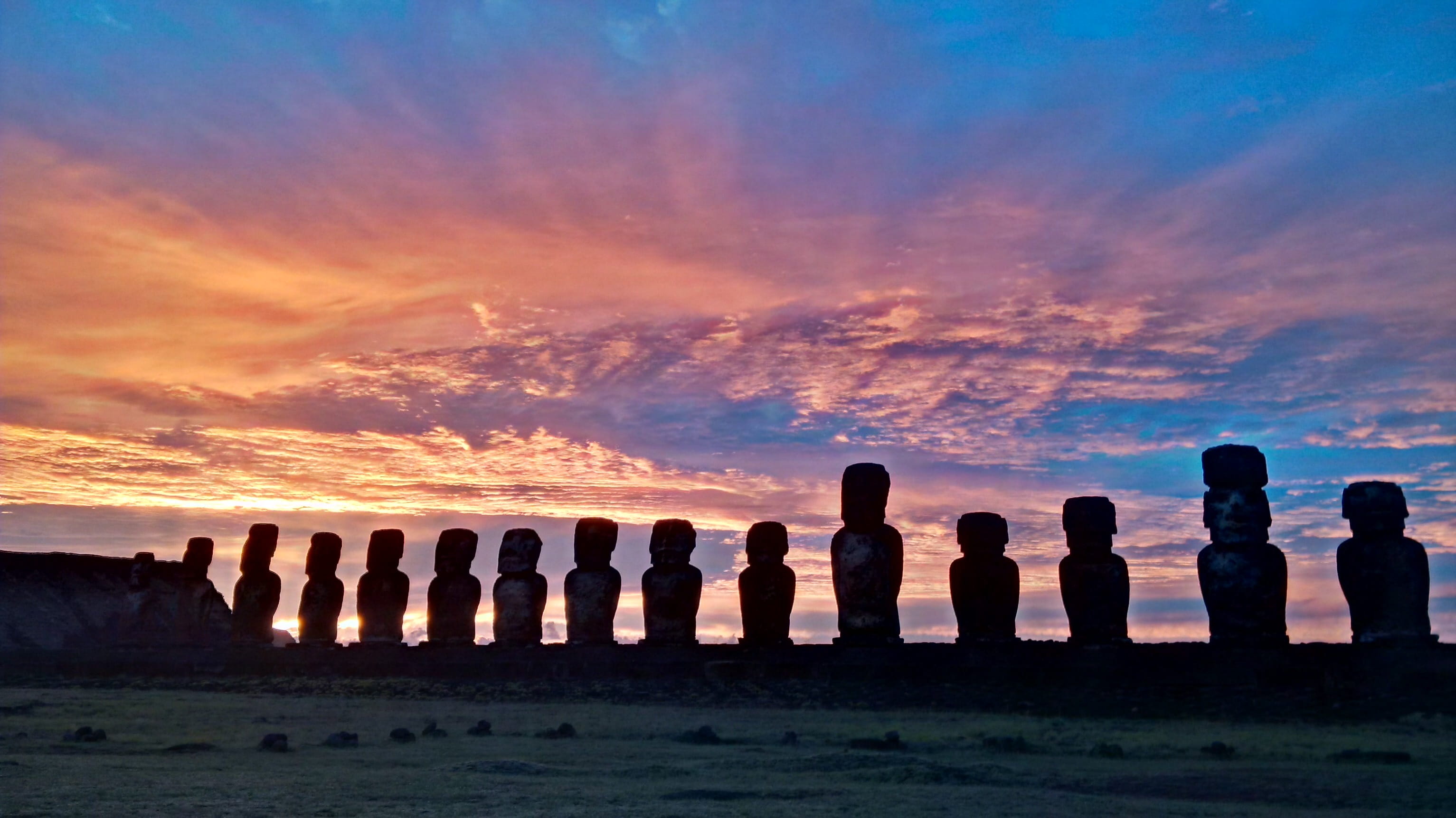 cloud - sky, easter island, land, tourism, orange color, no people, sunrise, environment, travel, outdoors, nature, architecture, scenics - nature, rapa nui, HD Wallpaper