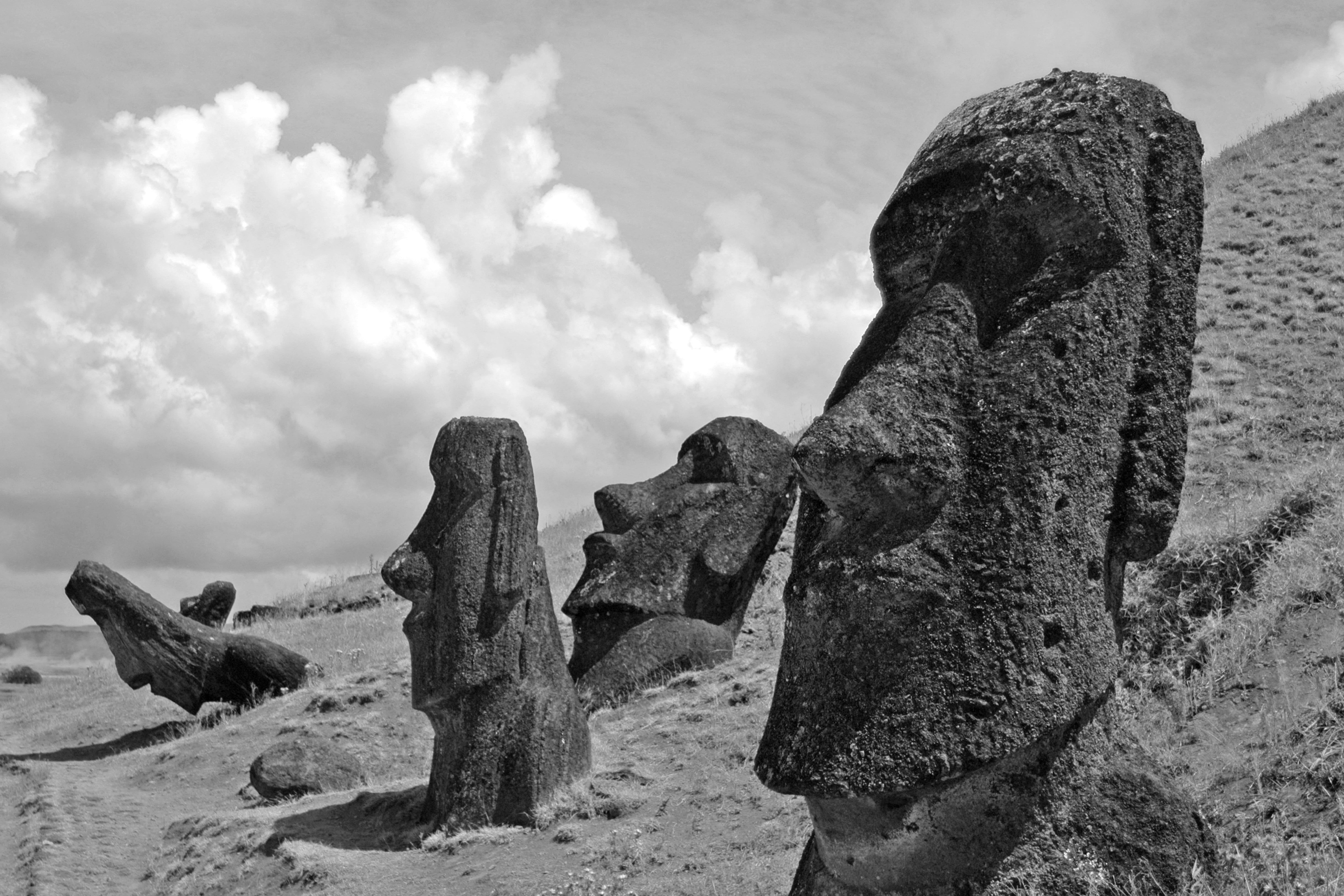 representation, an island, moai, outdoors, land, cloud - sky, creativity, ancient, day, sky, art and craft, no people, craft, 5K, statue, the past, chile, HD Wallpaper