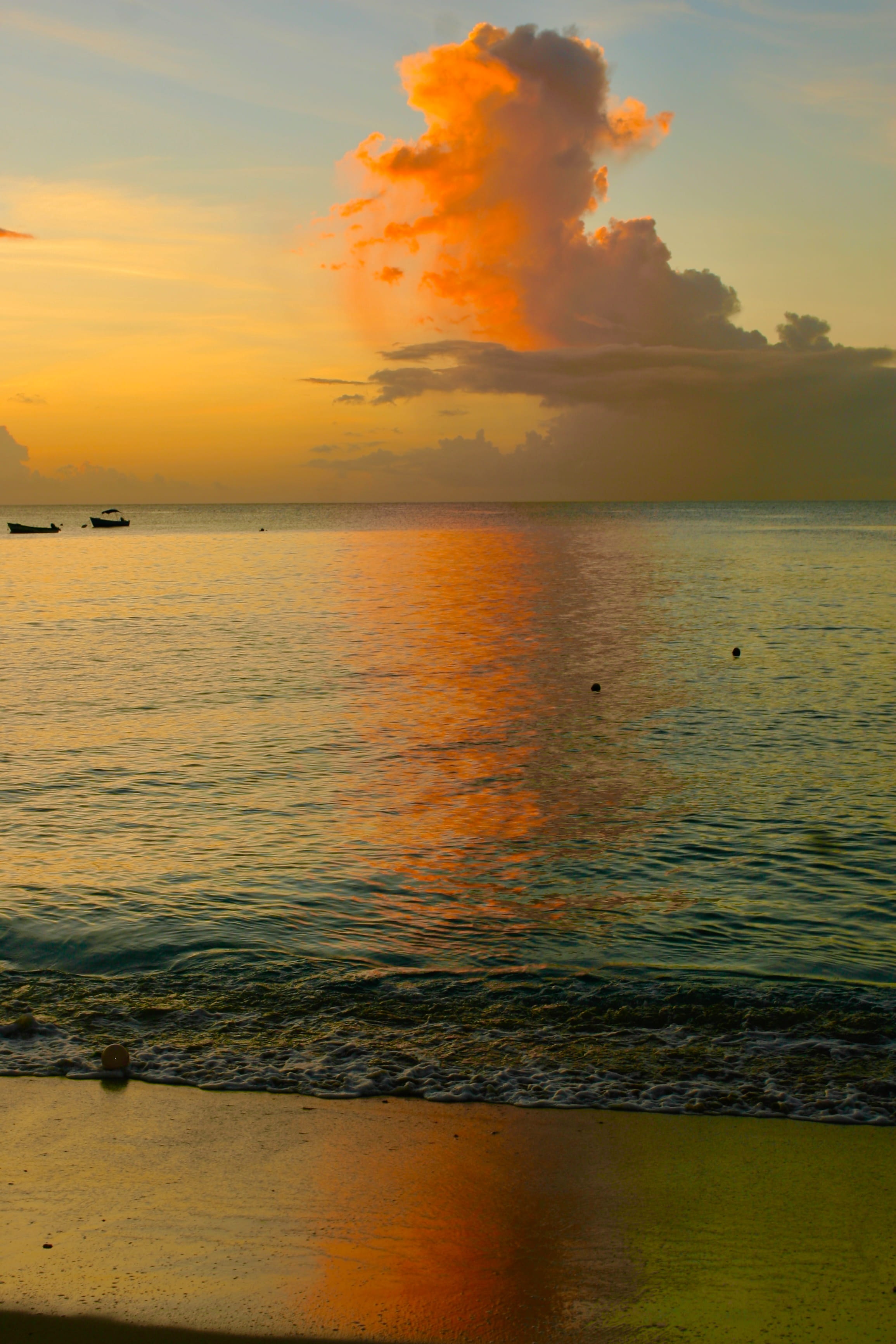 tranquility, motion, scenics - nature, idyllic, water, horizon, sky, orange color, 2K, barbados, land, horizon over water, sunset, no people, cloud - sky, Phone HD Wallpaper