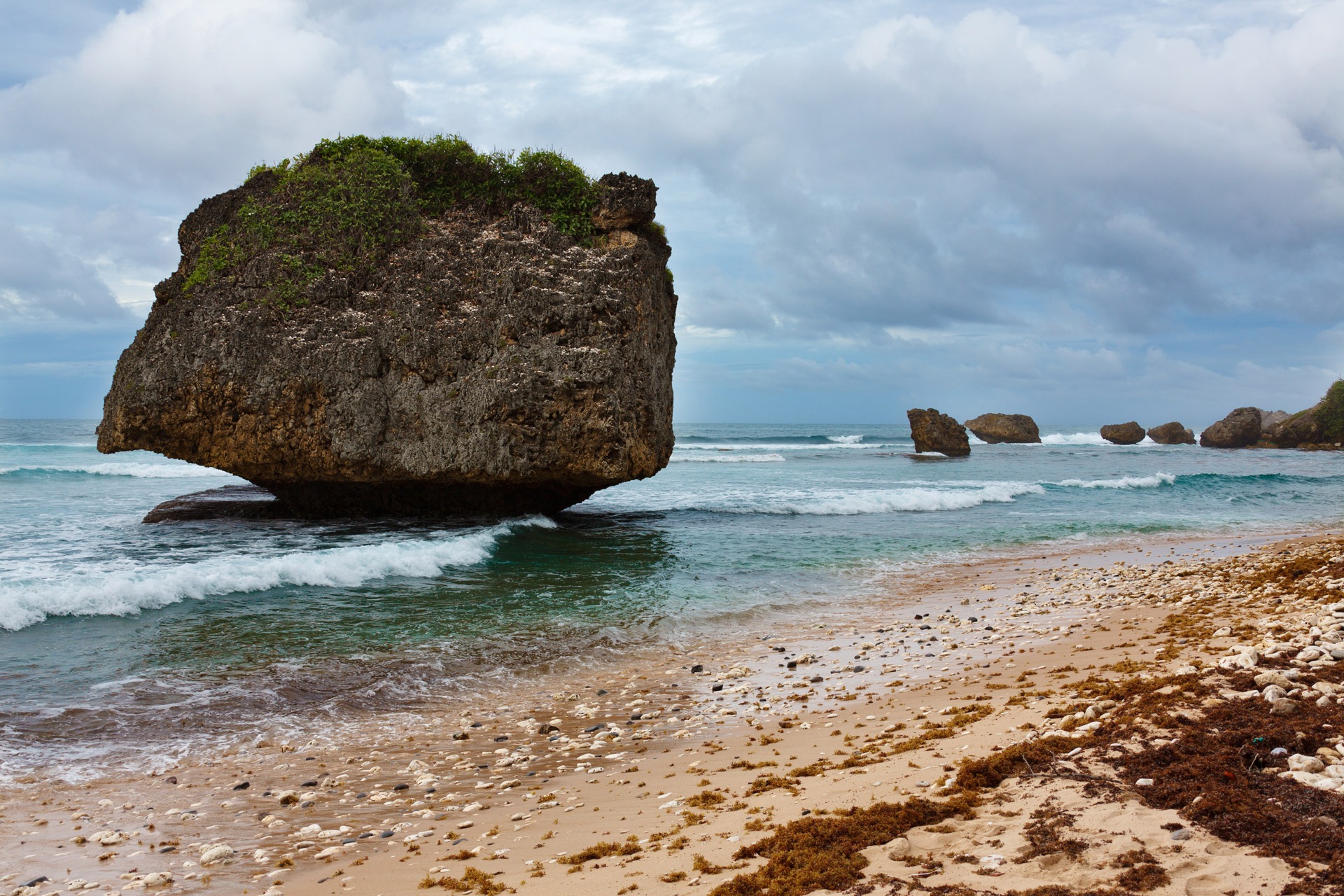 huge, rock formation, daytime, tranquil scene, non-urban scene, day, land, stack rock, cloud - sky, rock - object, caribbean, sky, sand, stone, ocean, outdoors, HD Wallpaper