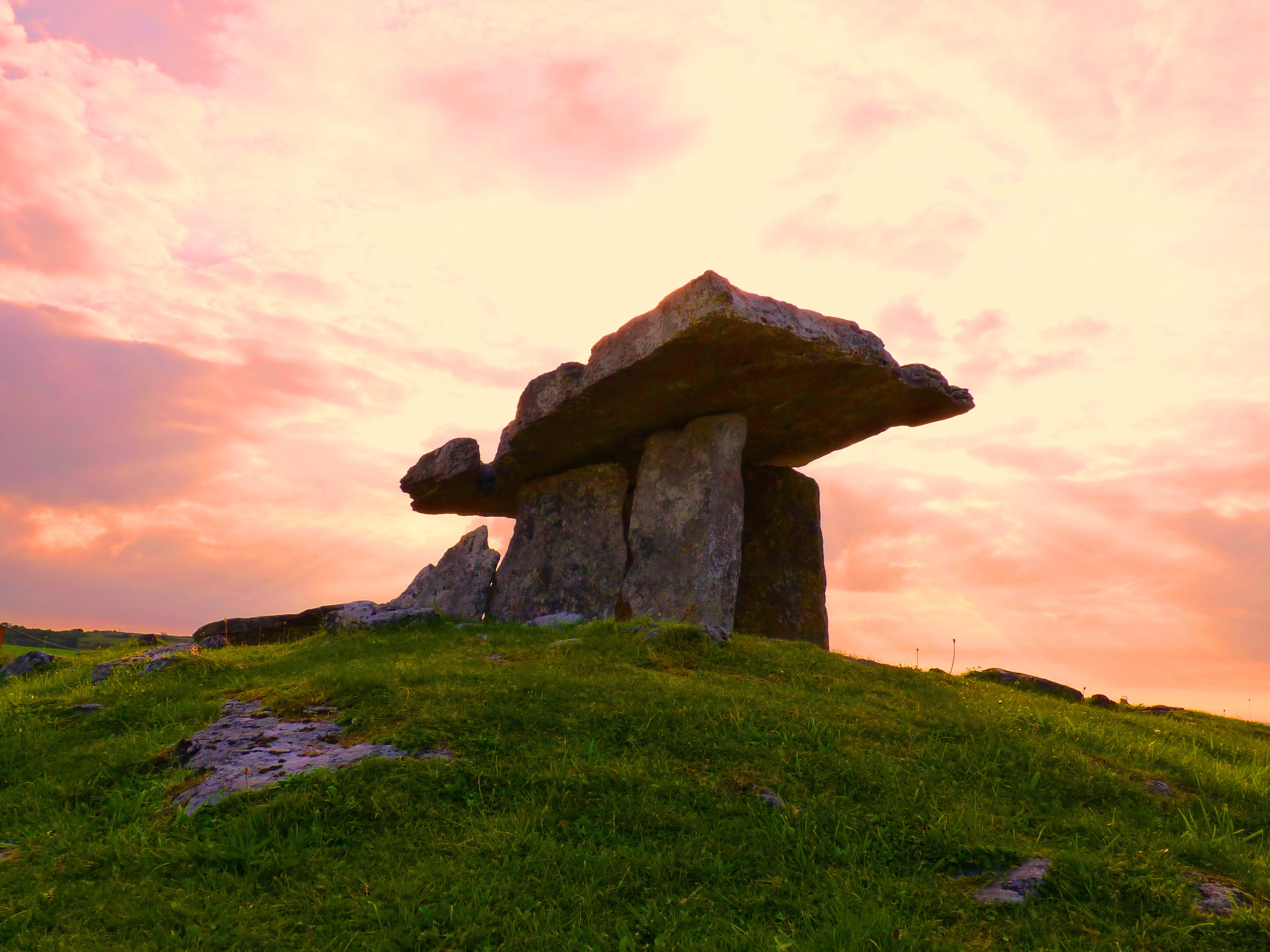sunset, orange color, history, green, architecture, gray, high, nature, land, field, mystical, taken, daytime, grave, rock - object, no people, famous Place, HD Wallpaper
