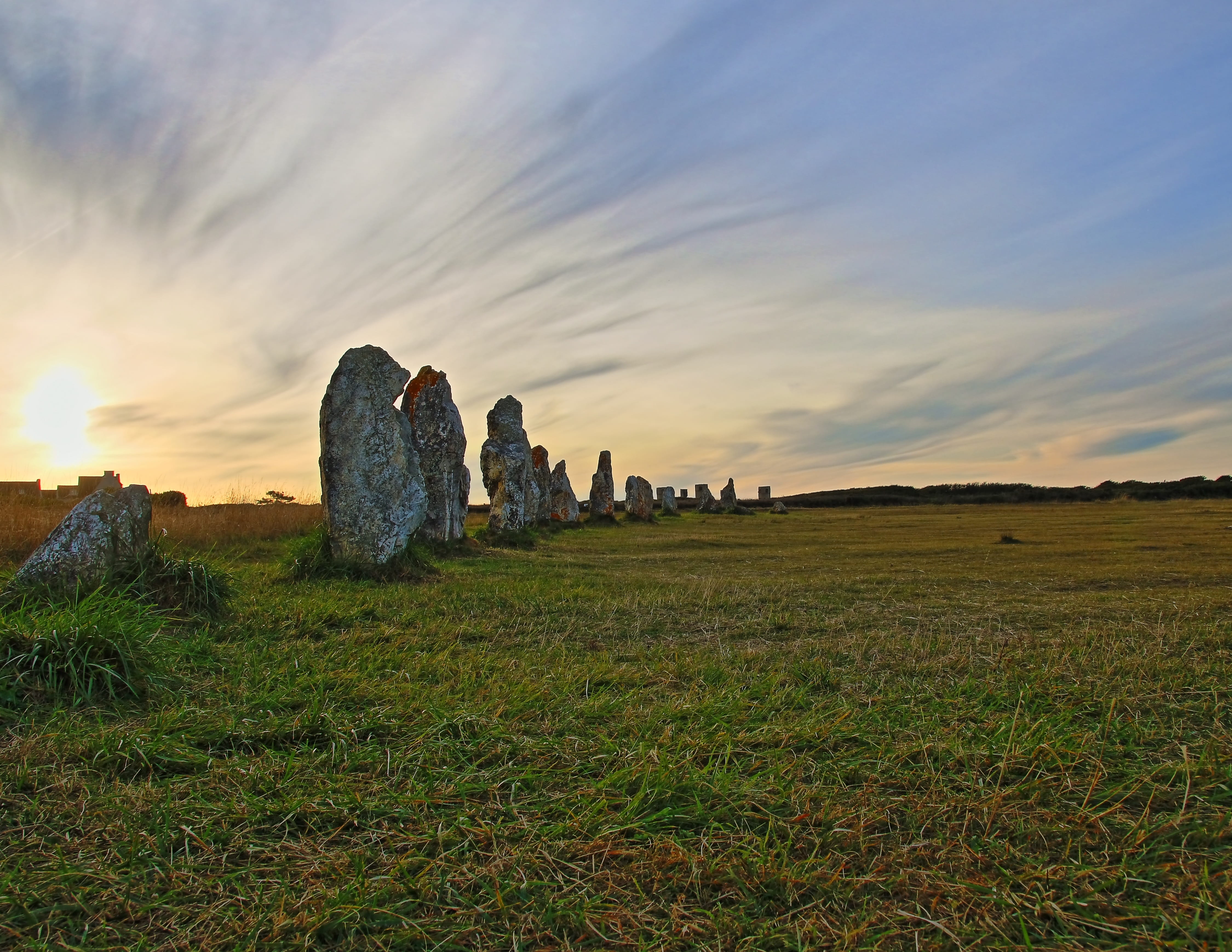 reported, grass, menhir, field, archaeology, stone circle, beauty in nature, 4K, sky, land, long term exposure, history, travel destinations, no people, HD Wallpaper