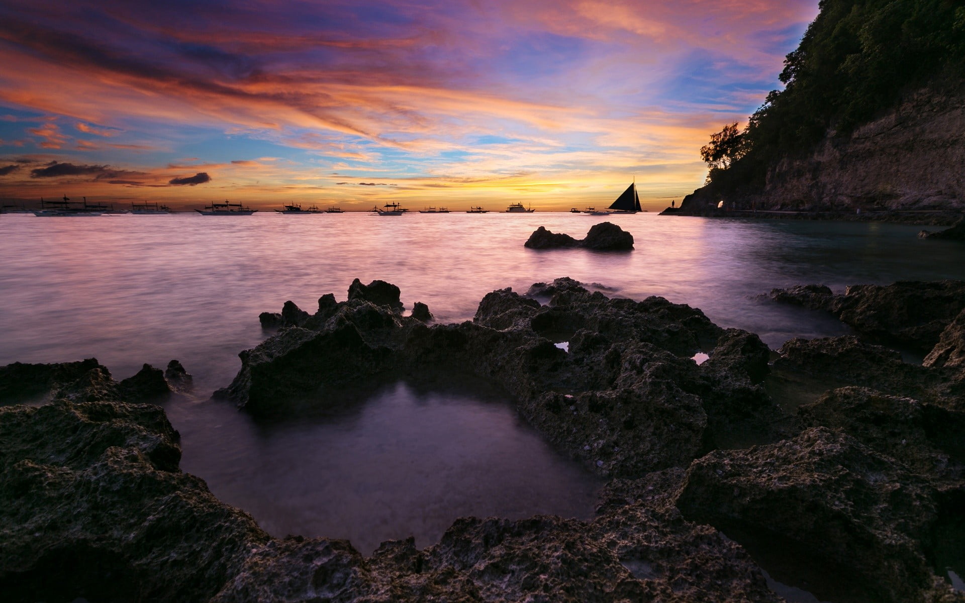 romantic sky, beauty in nature, nature, beach, rock formation, rock - object, tranquil scene, no people, Boracay, solid, cloud - sky, horizon over water, HD Wallpaper