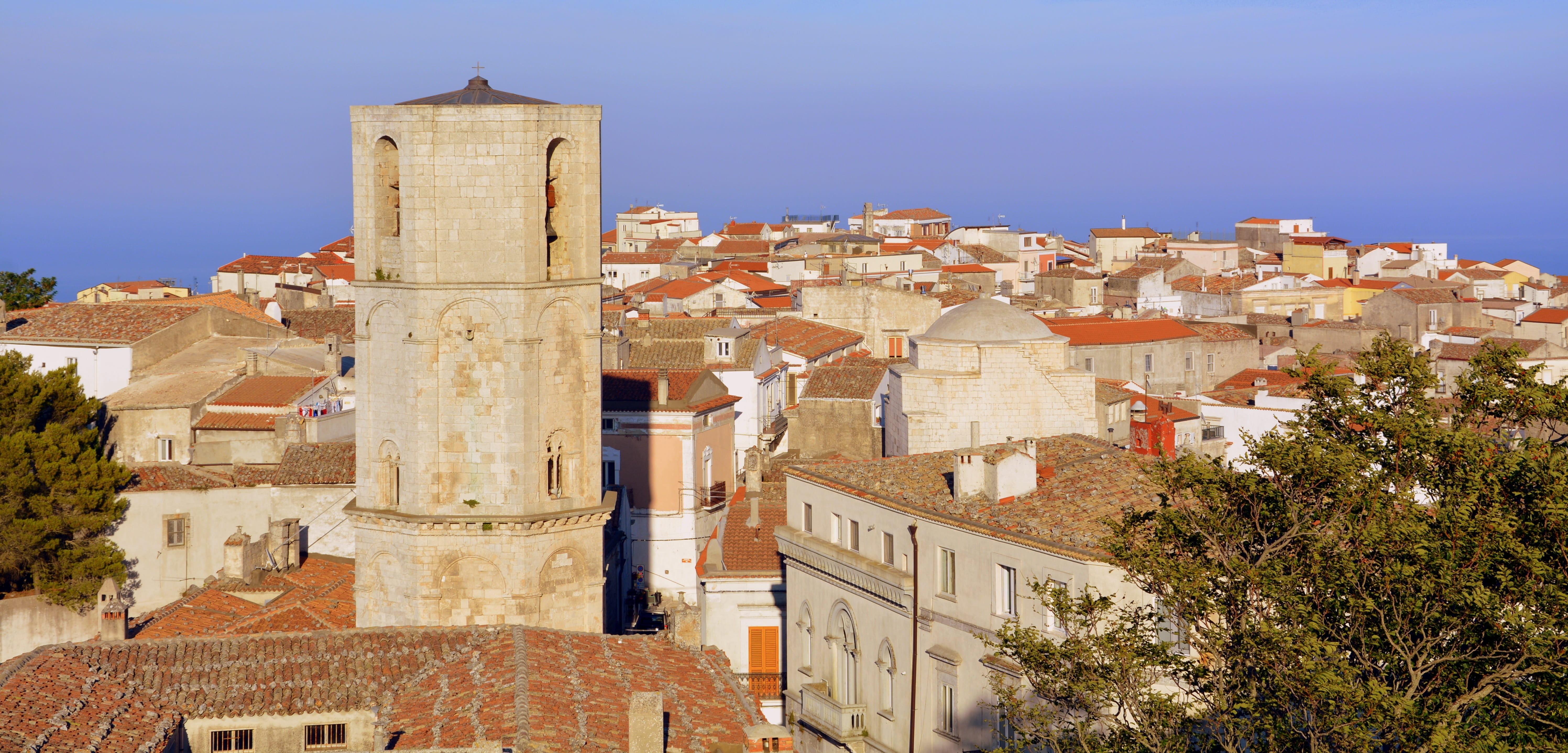 history, architecture, travel, tower, the past, outdoors, place of worship, gargano, roof, puglia, sky, clock, landscape, residential district, 5K, blue, HD Wallpaper