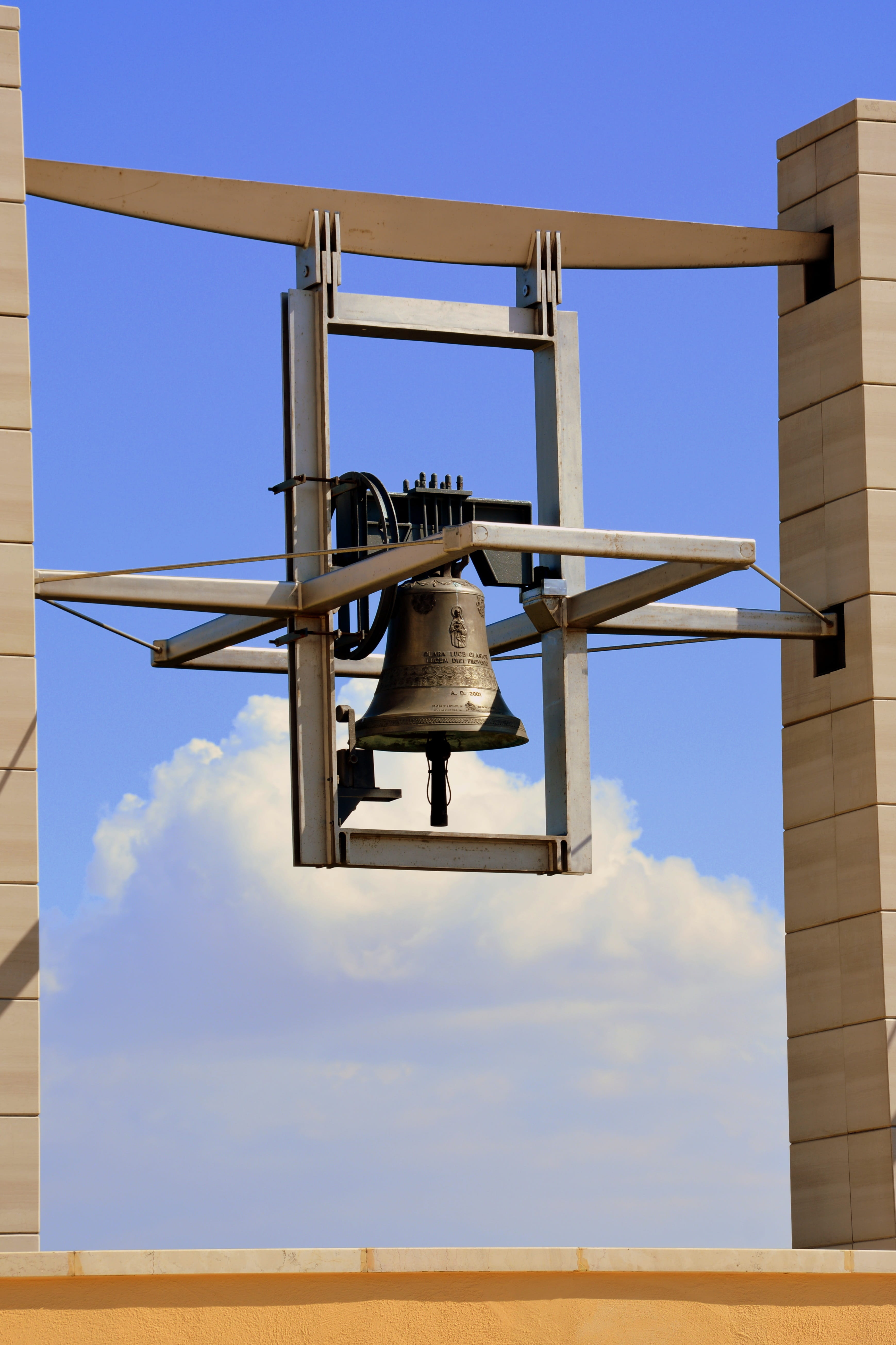 blue, sky, hanging, belief, nature, spirituality, no people, day, outdoors, clouds, puglia, architecture, bell, place of worship, religious equipment, cloud - sky, Phone HD Wallpaper