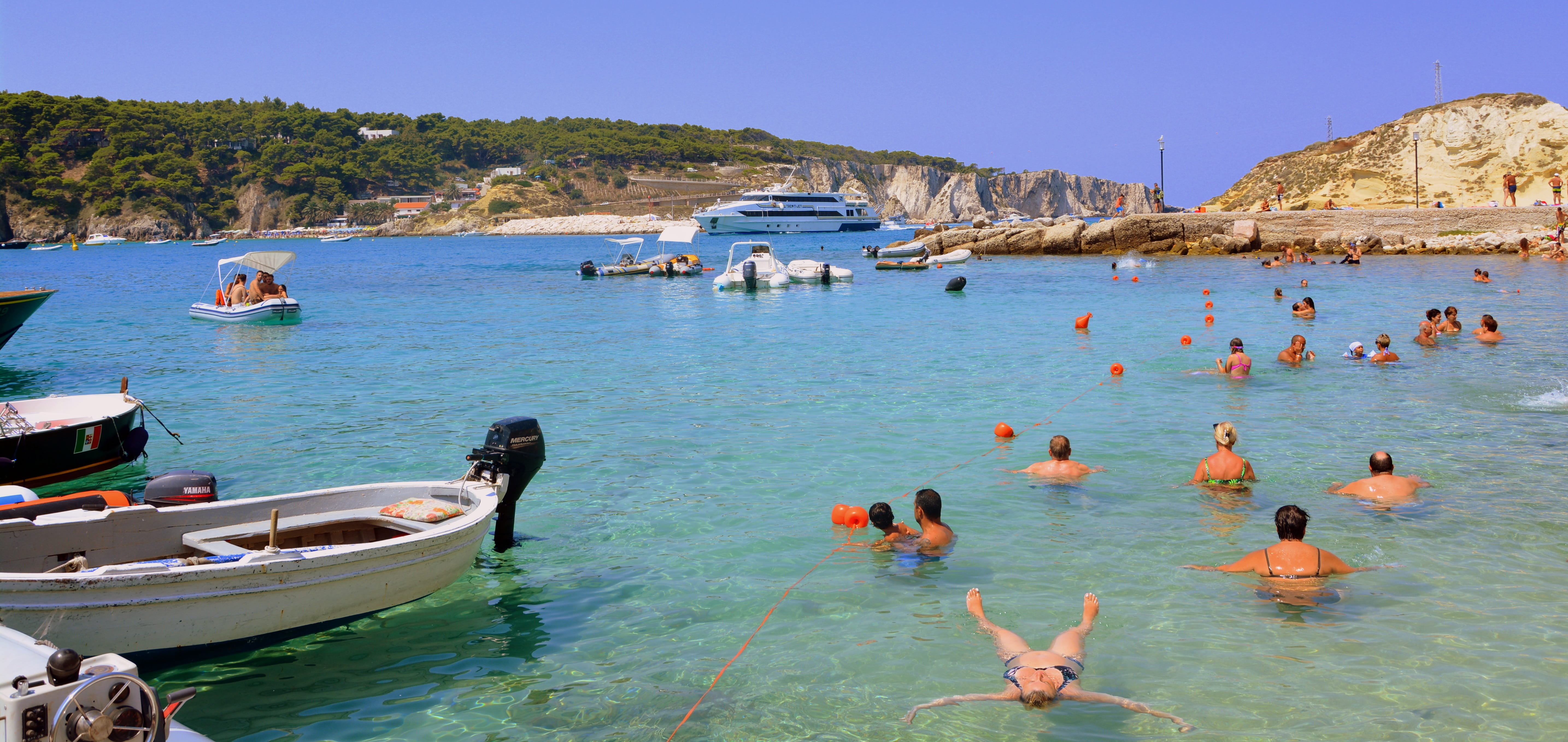 travel destinations, gargano, group of people, sea, 5K, vacations, clear, boats, san nicola, clear sky, architecture, nature, trip, day, holiday, land, HD Wallpaper
