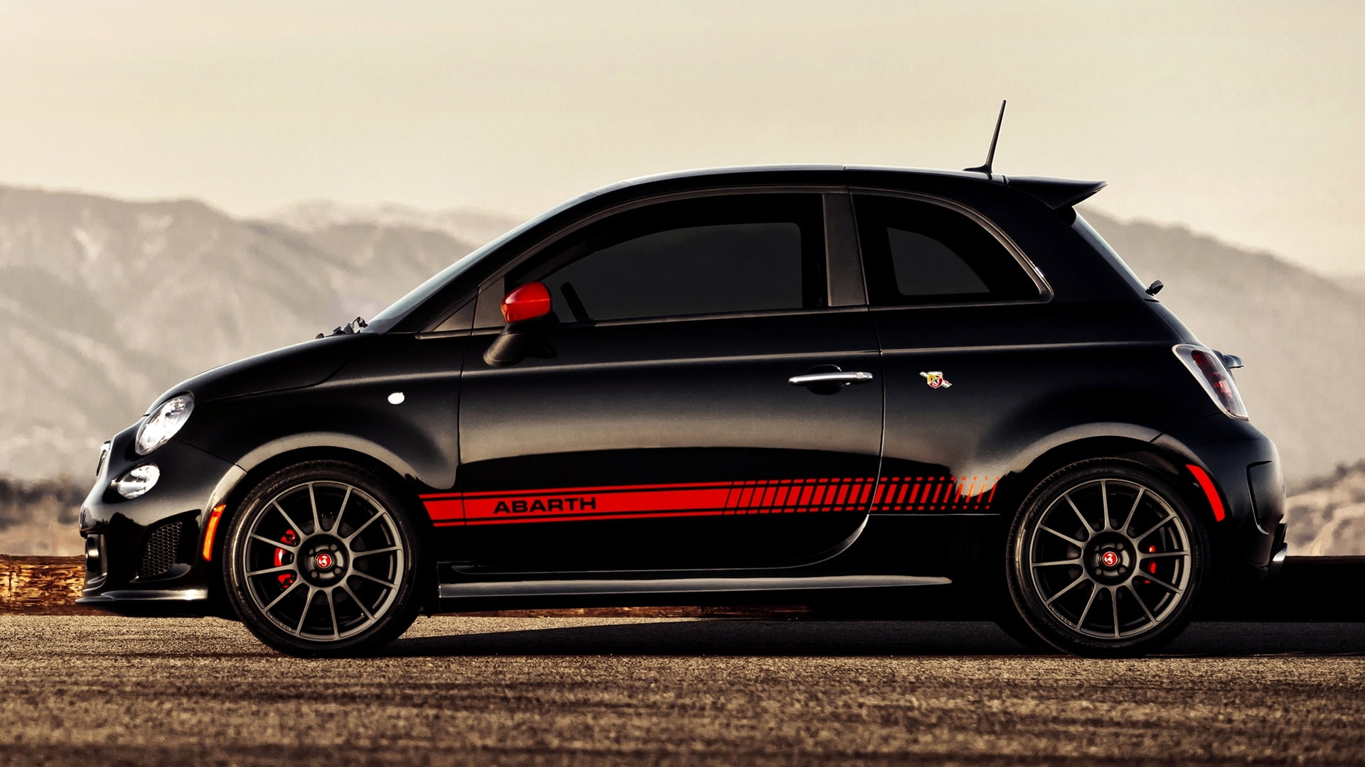 Of Abart, Desert, 500, hatchback, Automobiles, Machine, Black, Abarth, Beautiful, Fiat, Side, 1080P, Desktop, Car, US-Spec, HD Wallpaper