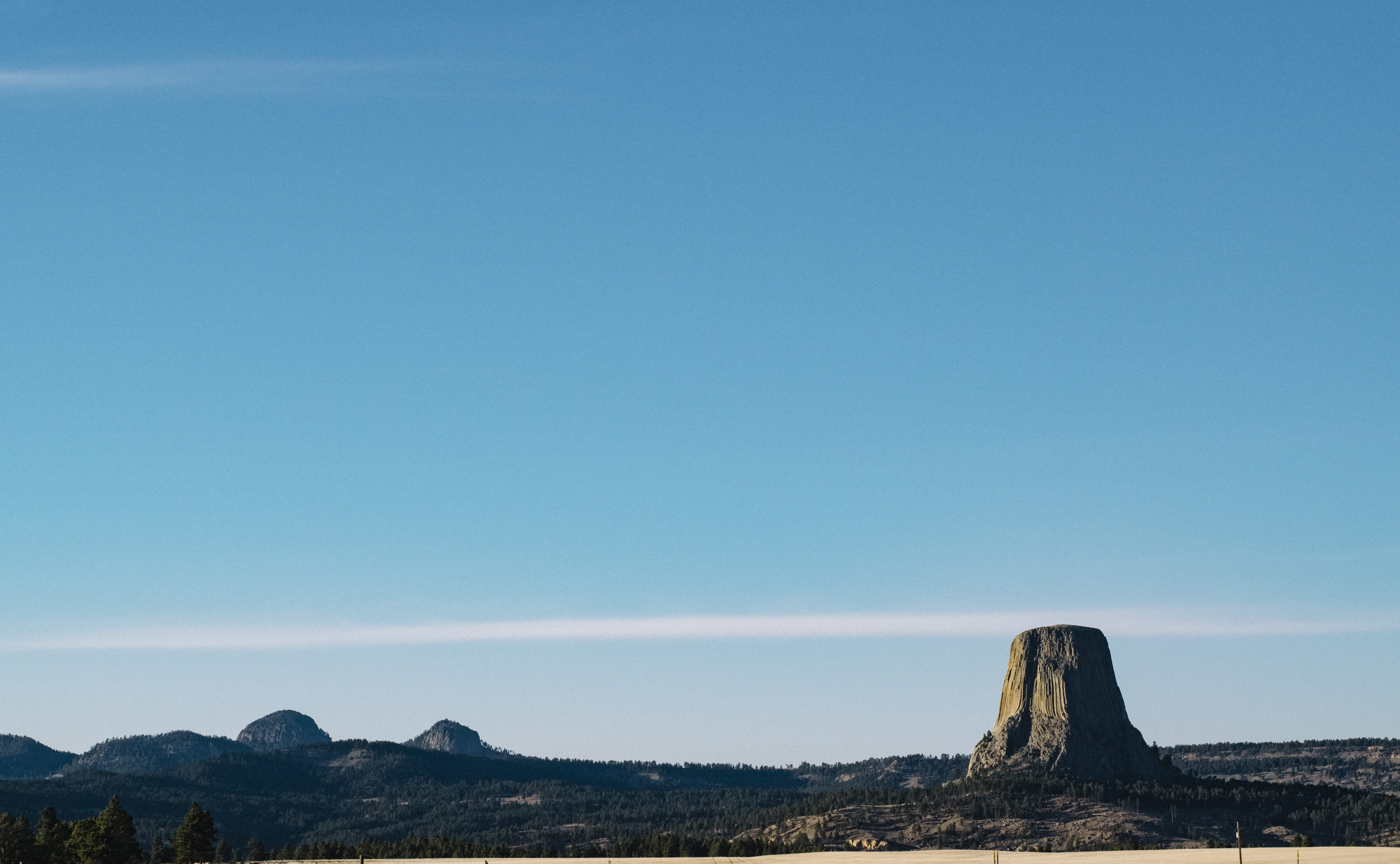 desert, sky, environment, clear sky, mesa, rock, cliff, countryside, no people, road, 5K, day, blue, scenery, grassland, nature, solid, tranquility, panoramic, HD Wallpaper