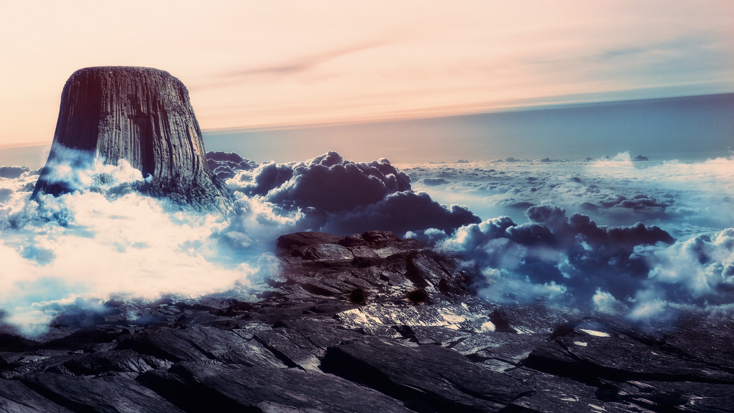 mountain, 2K, clouds, Devils Tower, HD Wallpaper