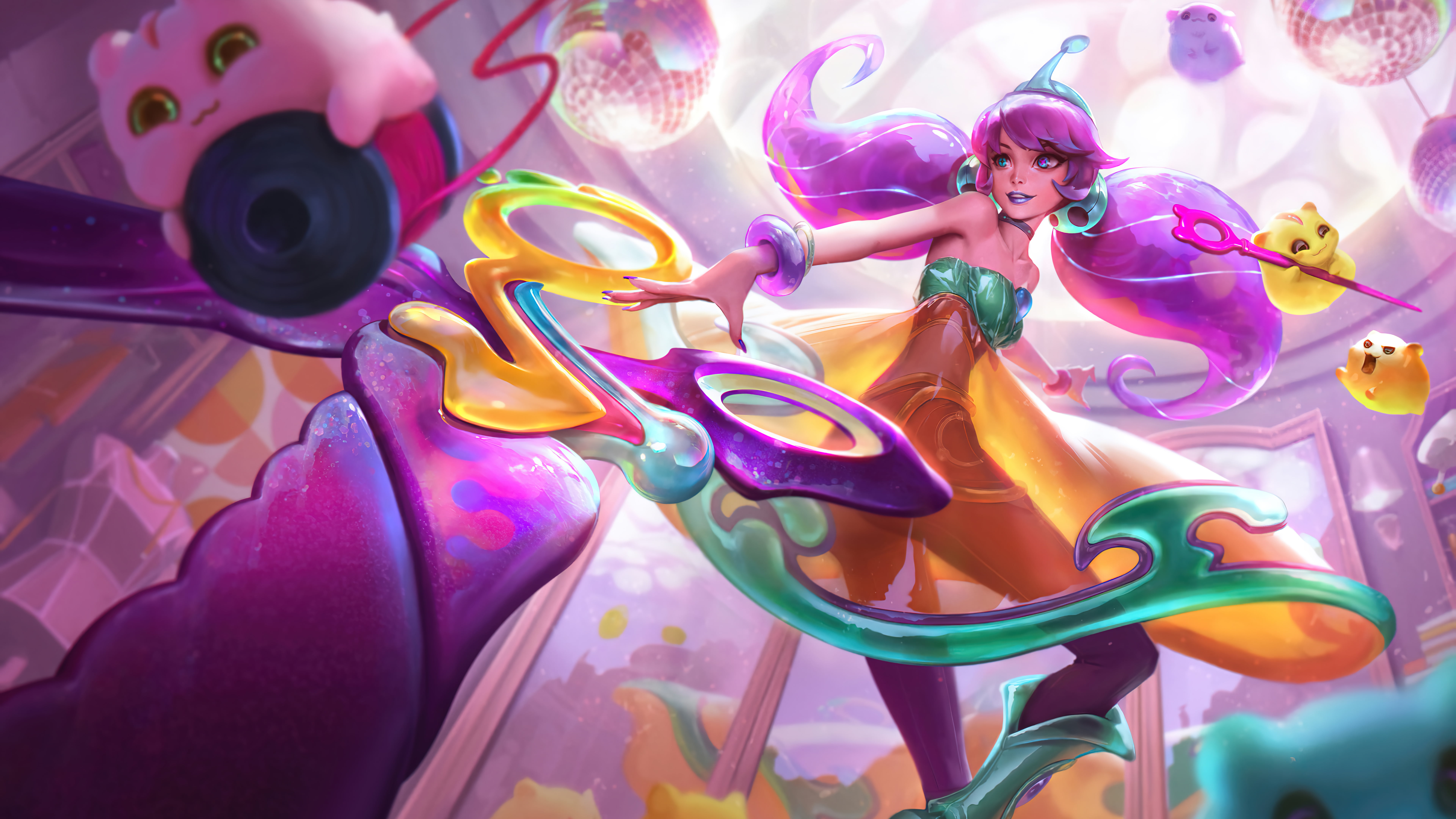 8K, Space Groove, cats, Gwen (League of Legends), 4K, space, michis, League of Legends, Riot Games, HD Wallpaper