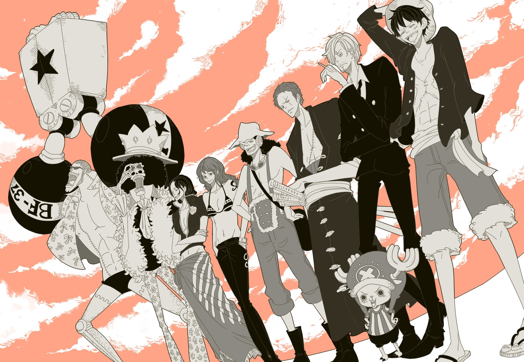 zoro, nico, 720P, robin, one, mon, chopper, tony, anime, roronoa, brook, hd, One Piece (anime), art, piece, Nico Robin, franky, HD Wallpaper
