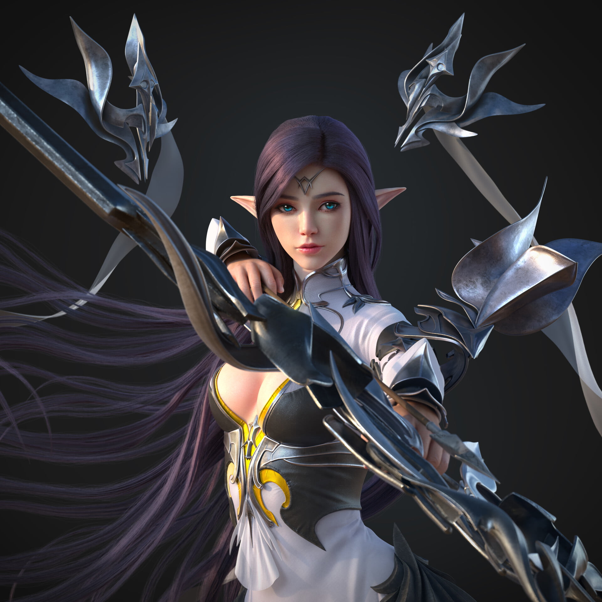 blue eyes, simple background, warrior, digital art, artwork, ling heng Zhang, elves, fantasy girl, 1080P, Phone HD Wallpaper