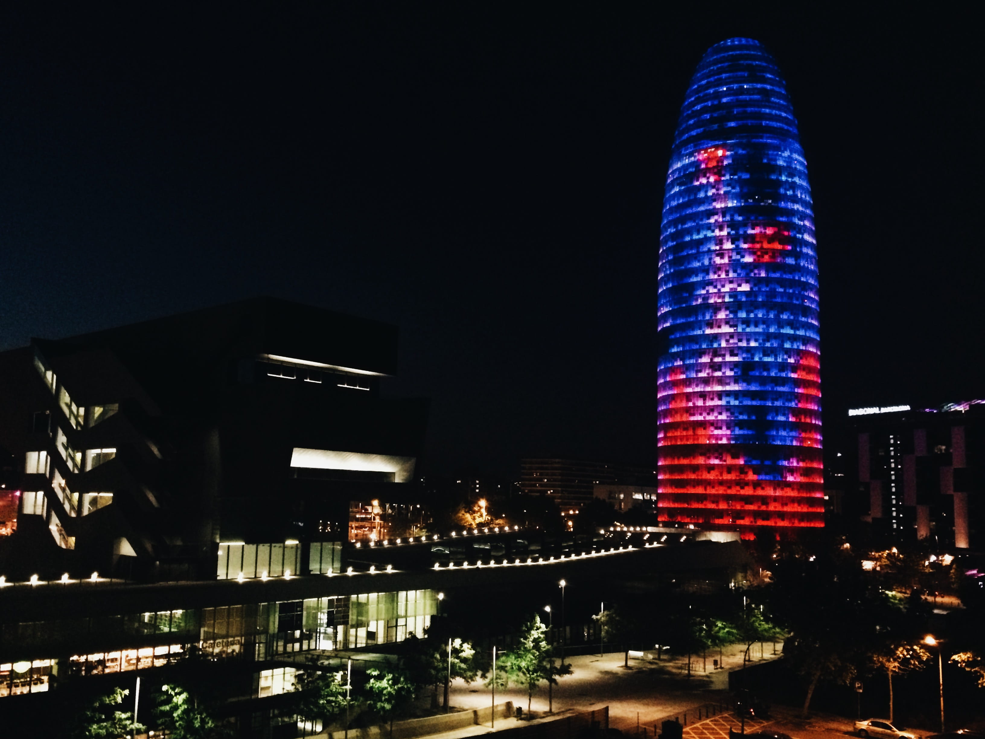 sky, skyscraper, modern, tower, architecture, city, office building exterior, building, 2K, built structure, barcelona, spain, night, building exterior, HD Wallpaper