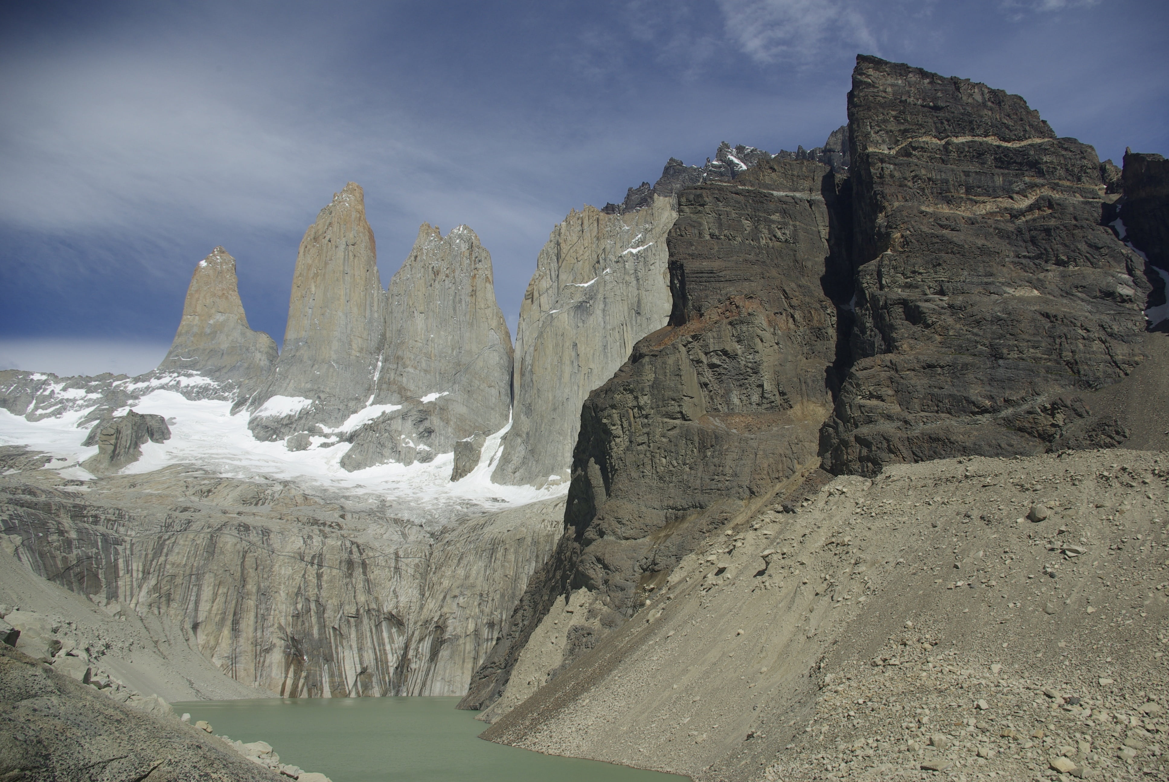 tranquil scene, environment, formation, scenery, chile, height, sky, day, las torres, no people, non-urban scene, mountain peak, cloud - sky, paine, beauty in nature, HD Wallpaper