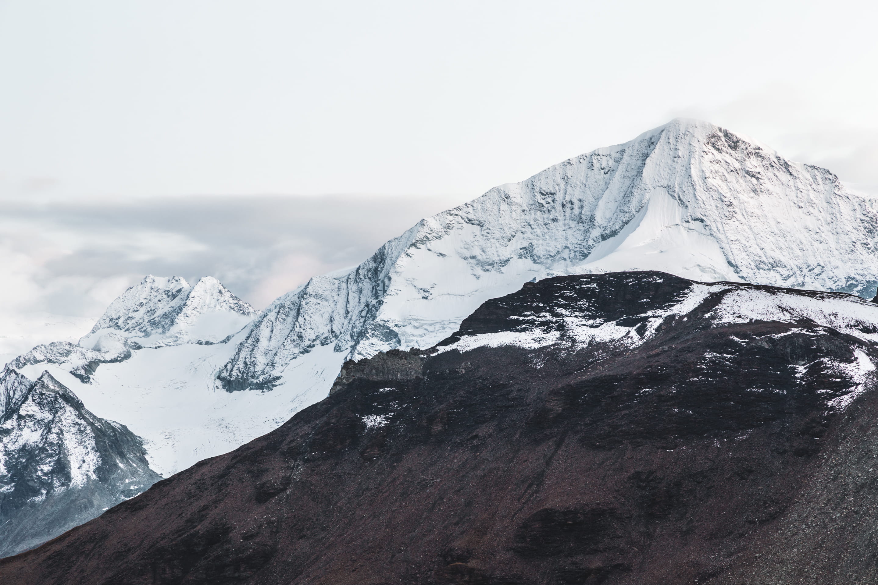 mountain, non-urban scene, evening, foggy, aiguilles rouges, outdoors, environment, winter, nature, no people, swiss, cloudy, day, beauty in nature, mountain range, HD Wallpaper