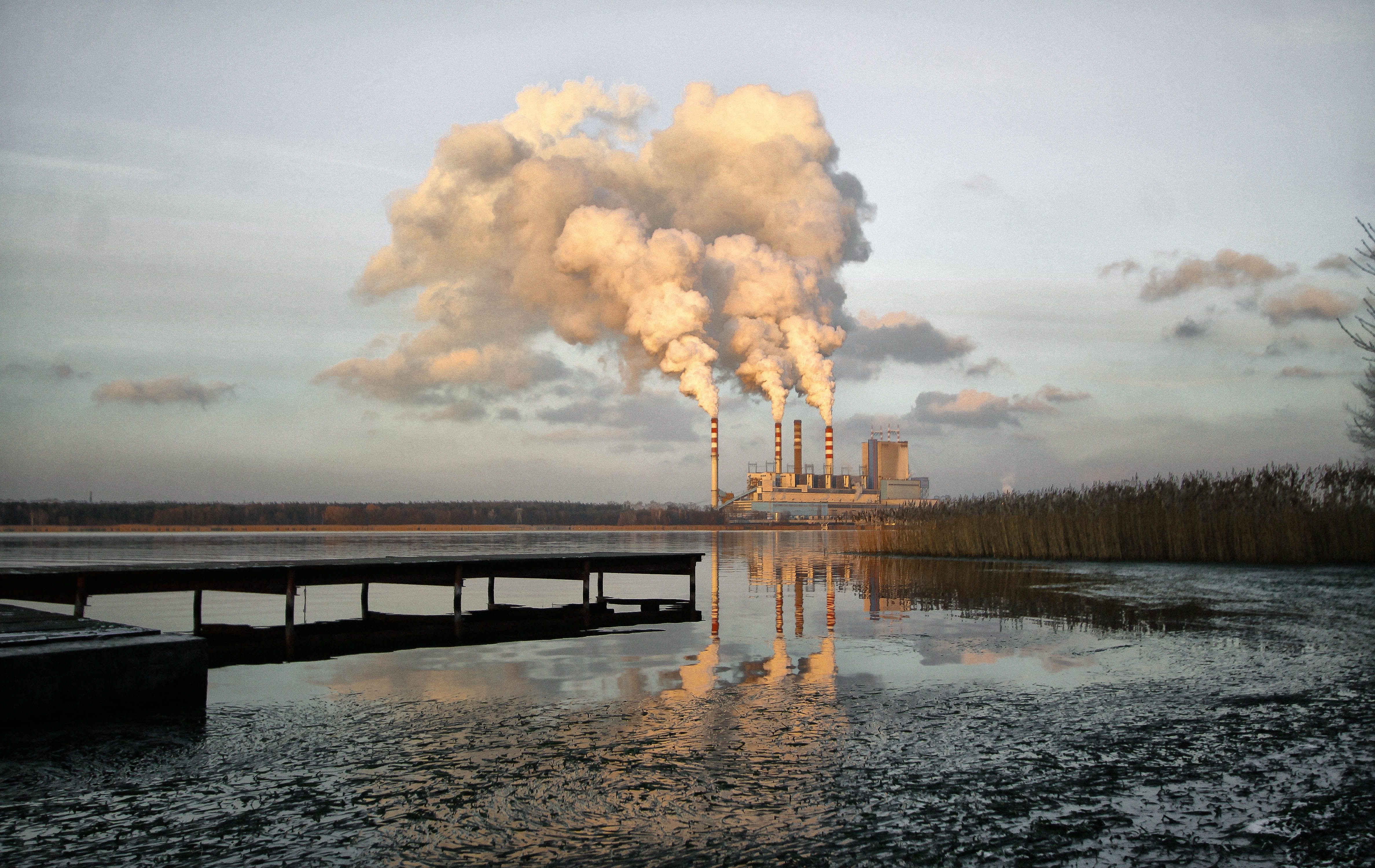 cloud, the industry, sunny, atmospheric, horizontal, industrial plant, industrial, pollution, poland, factory, smoke - physical structure, water, power station, HD Wallpaper