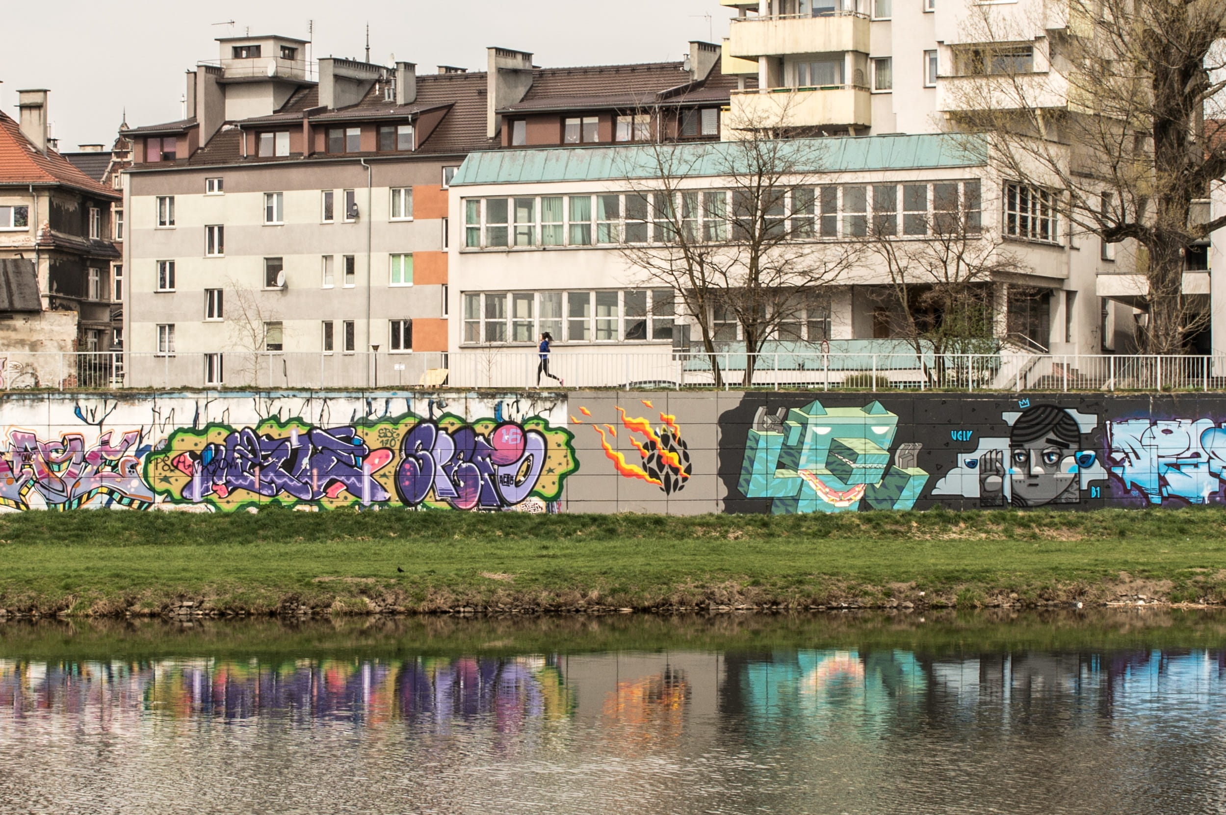 river, reflection, creativity, multi colored, building, old, water channel, built structure, day, traditional, building exterior, graffiti, house, canal, HD Wallpaper