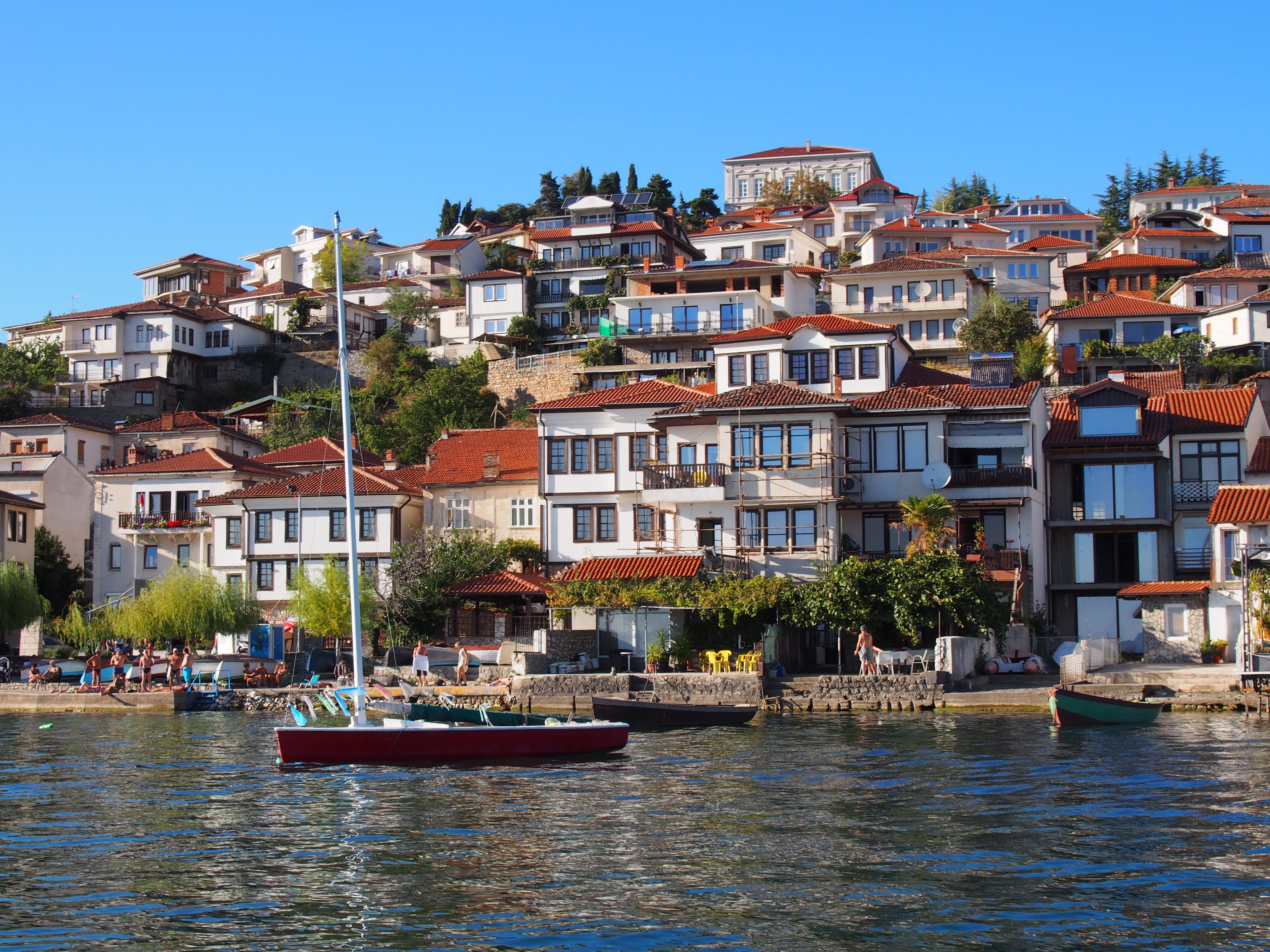 nature, boat, outdoors, port, passenger craft, clear sky, day, tree, townscape, sky, travel, residential district, at the court of, 4K, house, nautical vessel, HD Wallpaper