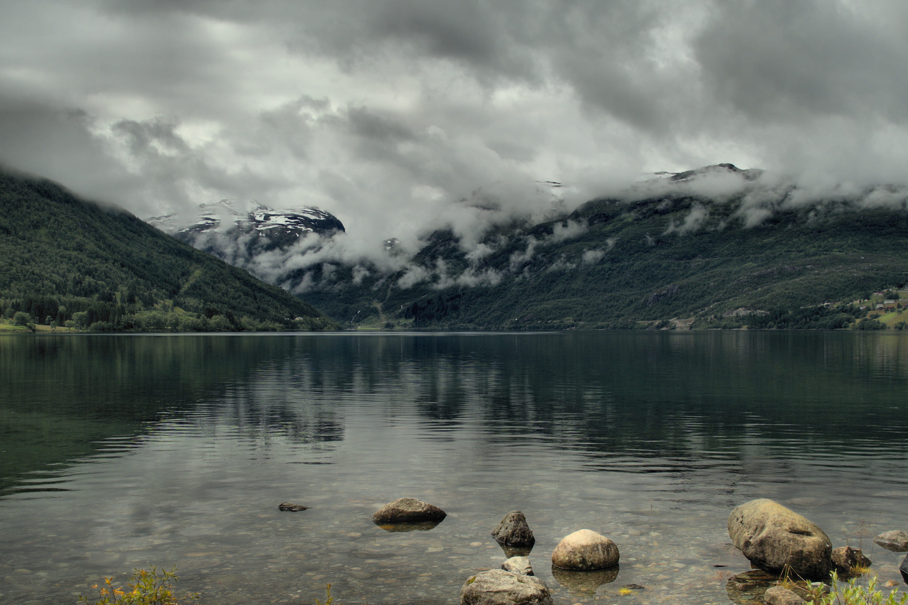 tranquil scene, mountain range, rock - object, tranquility, 2K, no people, norway, solid, rock, beauty in nature, cloud - sky, landscape, tree, plant, HD Wallpaper