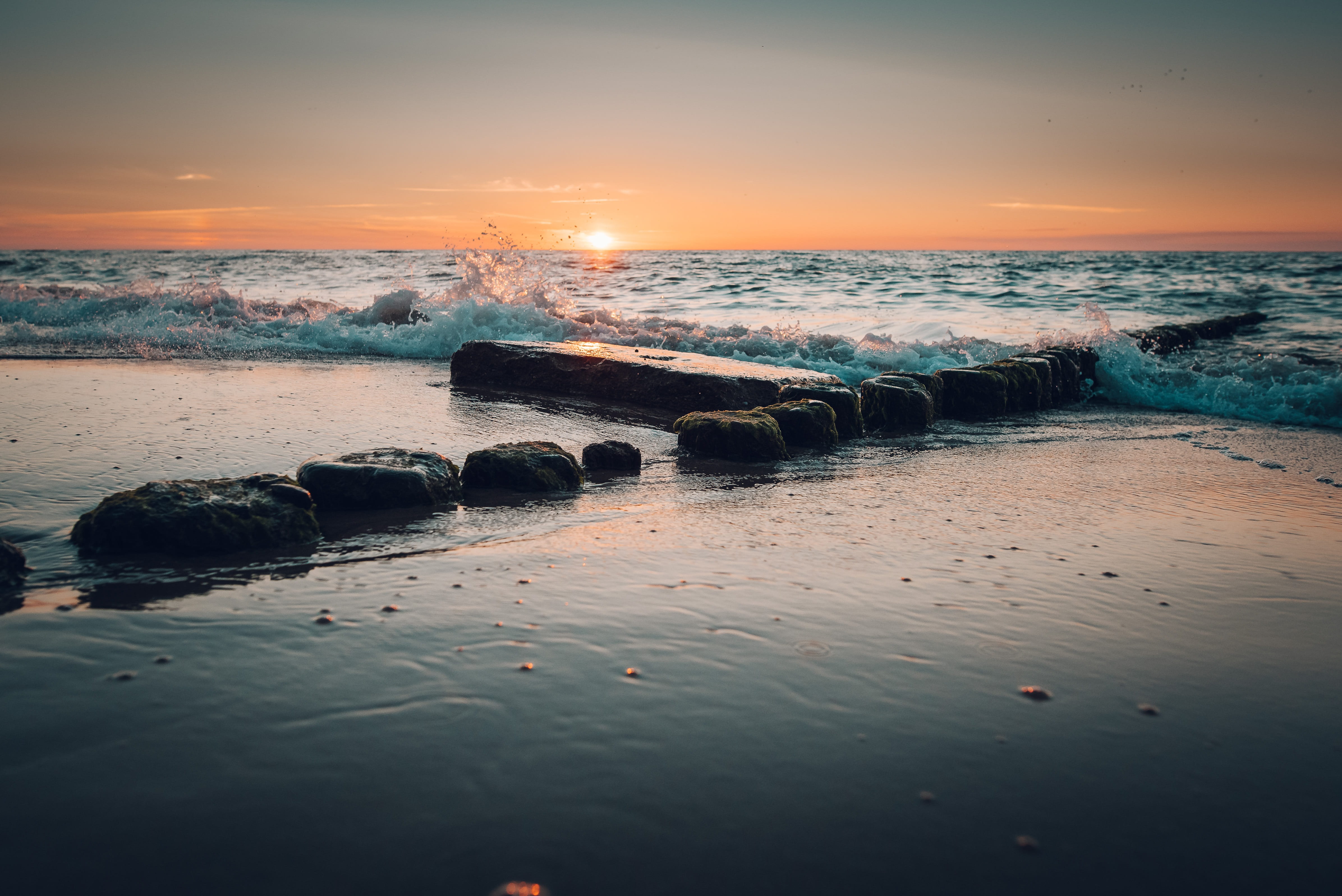 scenics - nature, poland, land, monolithic part of the waters, solid, sky, motion, cloud, beach, 4K, outdoors, the sun, nature, horizon over water, summer, HD Wallpaper